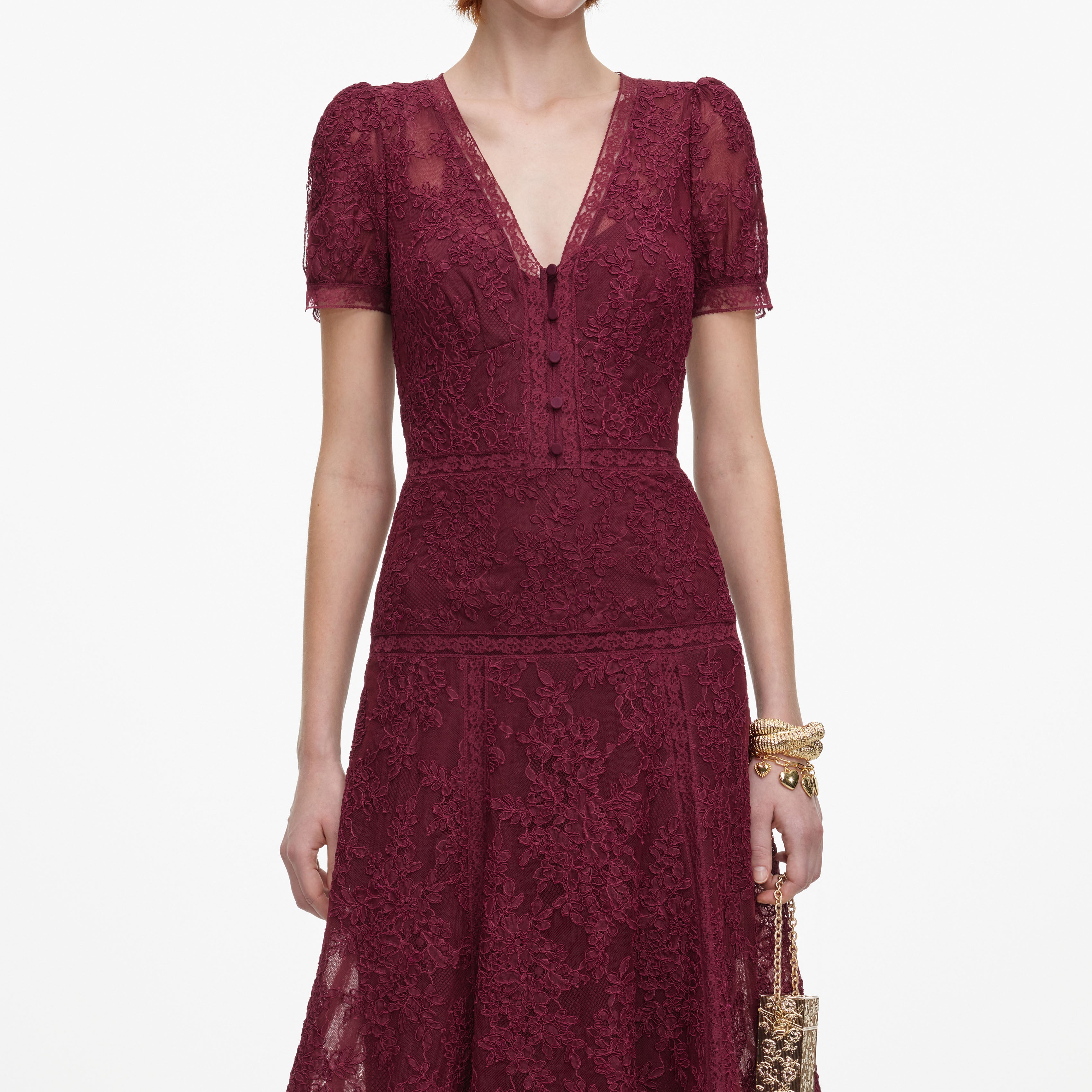 Self Portrait Dresses Burgundy Lace Midi Dress Bordeaux Spitze