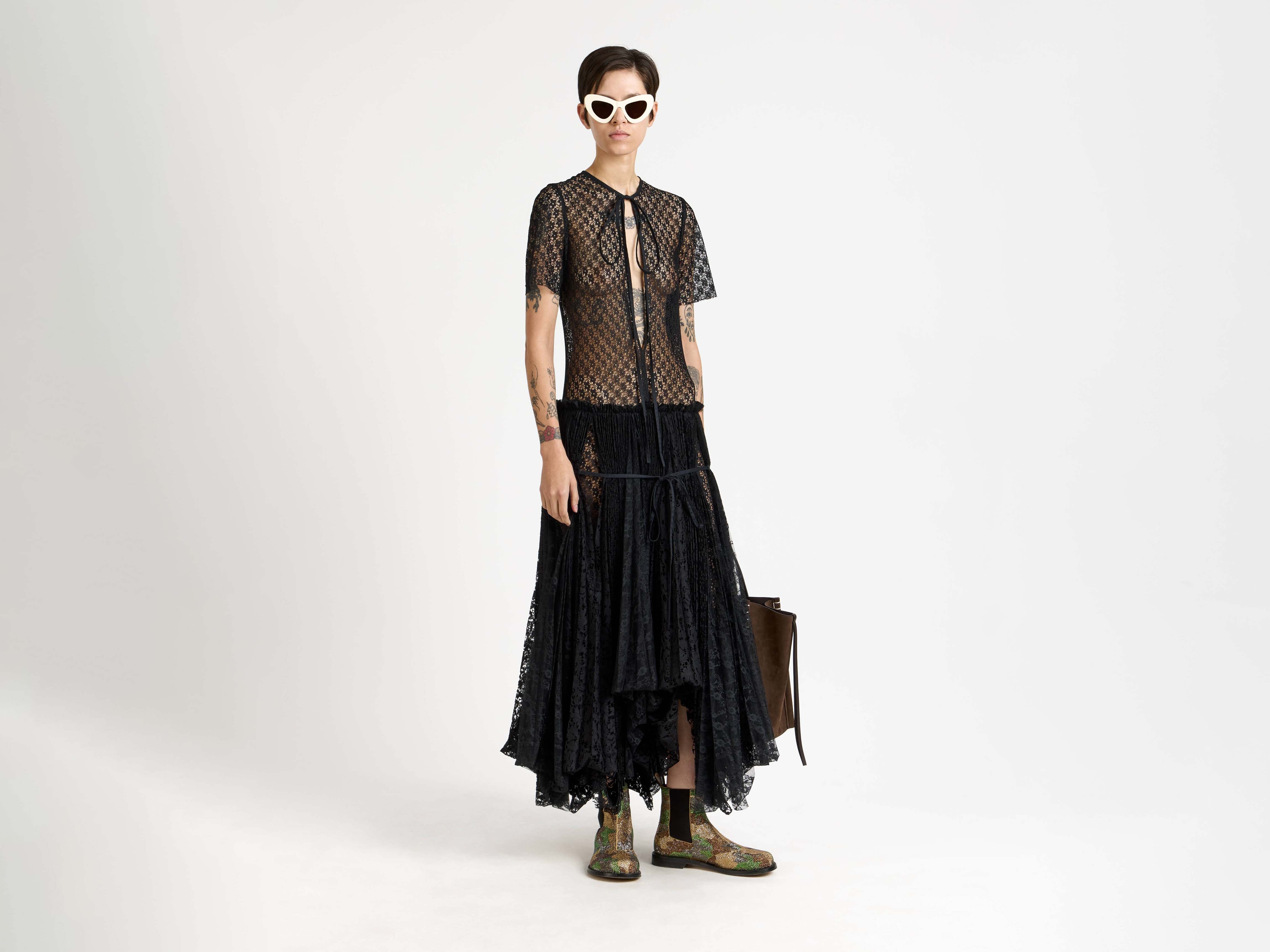 J.W.Anderson Mixed Lace Longline Kleid Schwarz Spitze