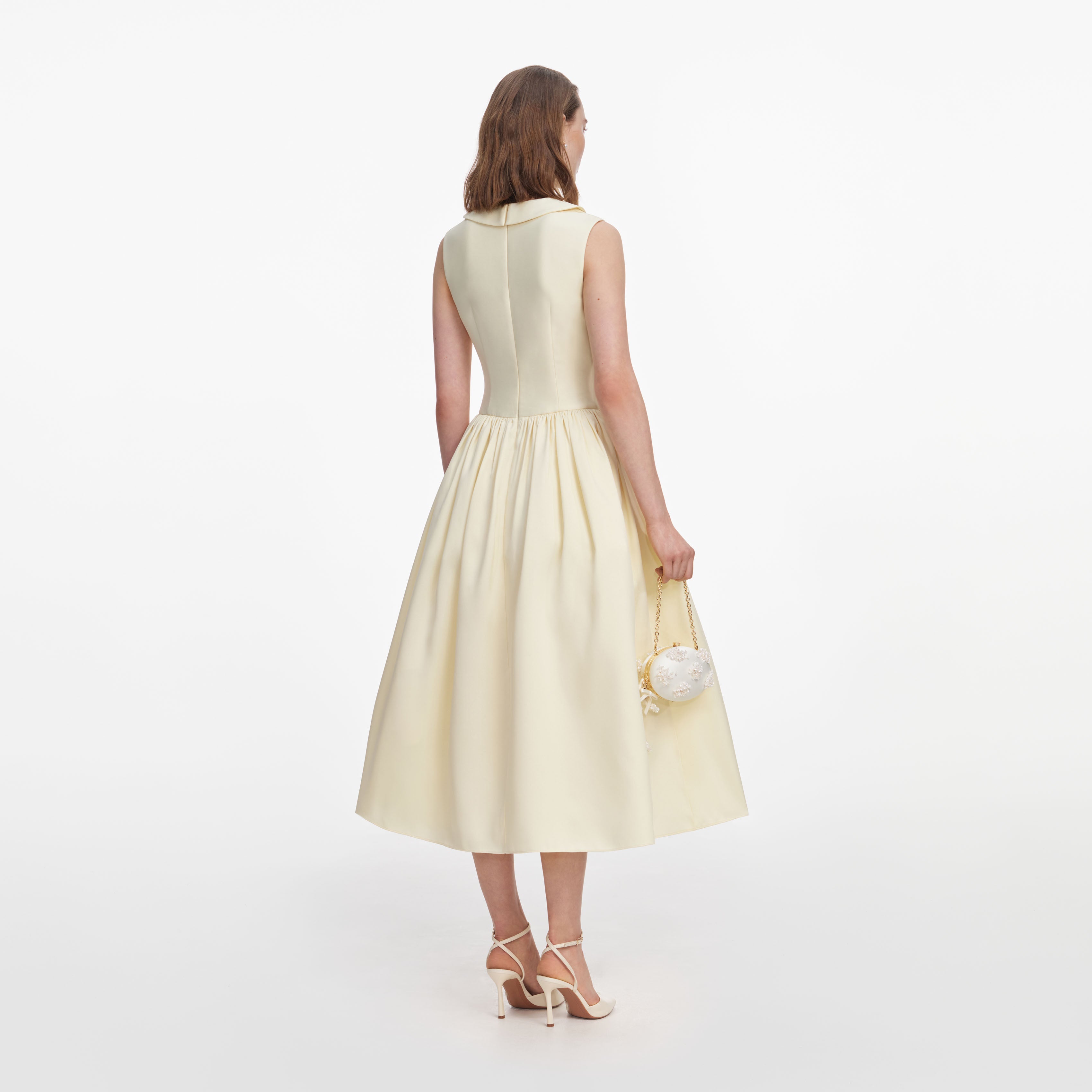 Self Portrait Yellow Taffeta Collared Midi Kleid Gelb Taft