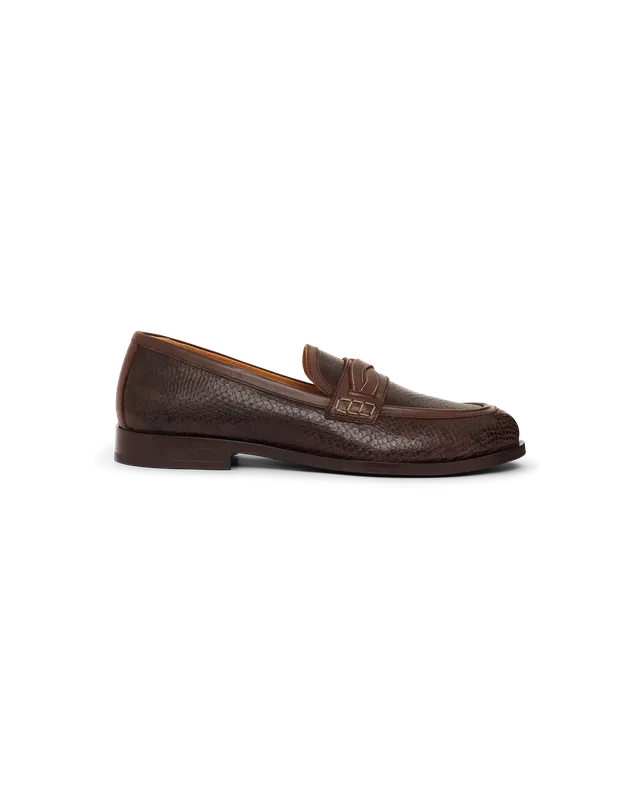 Drôle De Monsieur Mocassin Tresse Loafer Dunkelbraun Kroko Leder