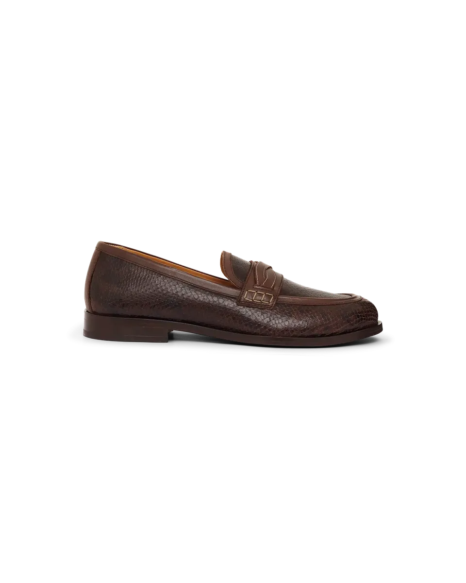 Drôle De Monsieur Mocassin Tresse Loafer Dunkelbraun Kroko Leder