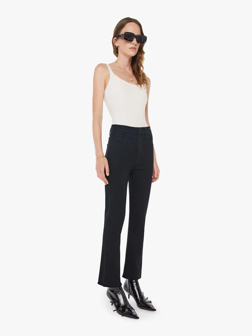 Mother Hustler Ankle Fray Jeans Schwarz Flare High-Waist