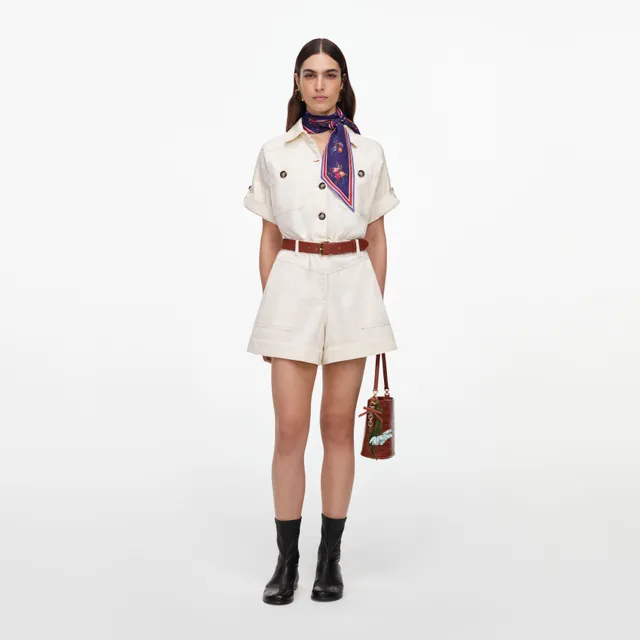Self Portrait Cream Denim Playsuit Creme Kurz Denim