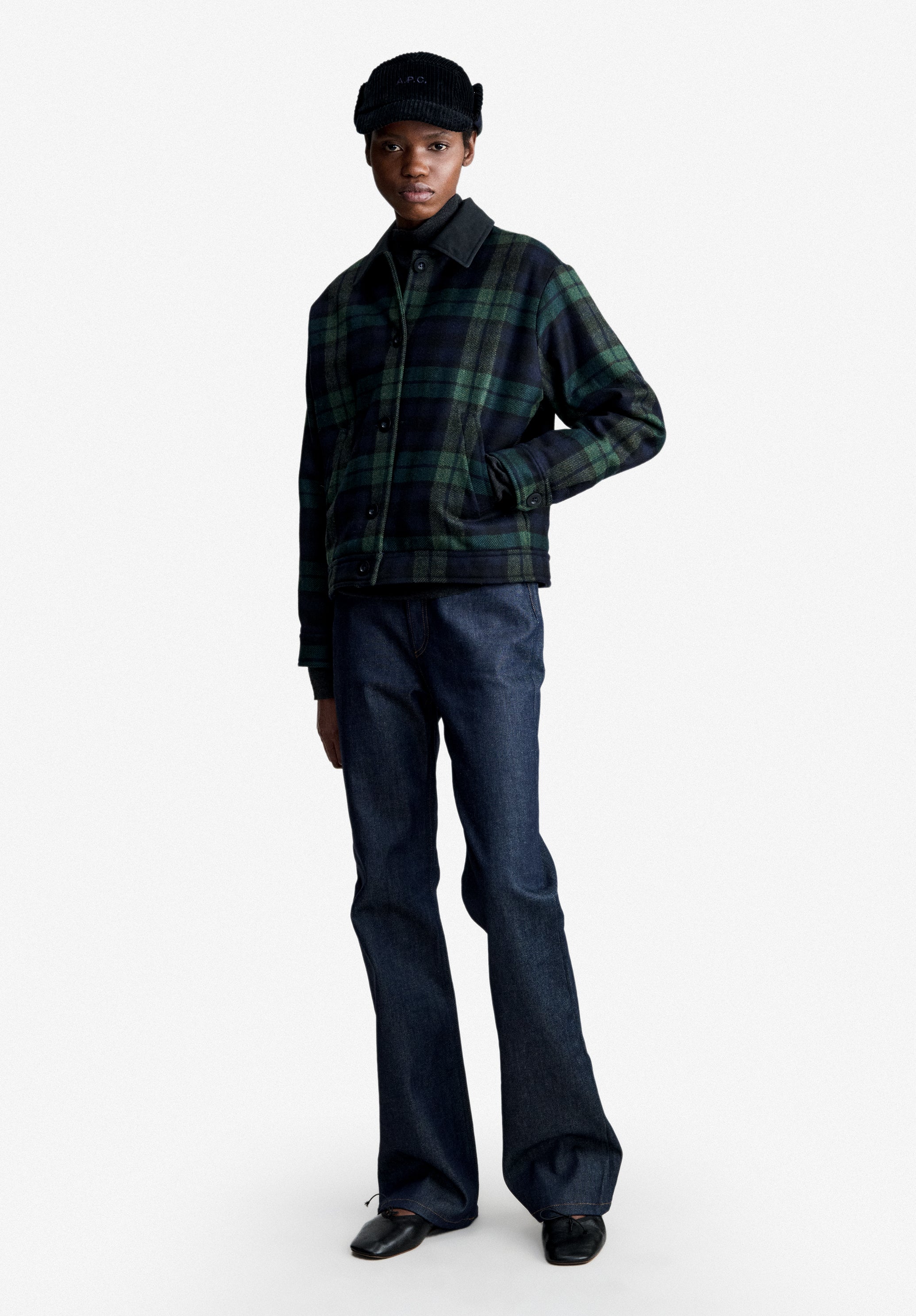 A.P.C. karierte Jacke Marineblau Boxy-Fit Hornknöpfe