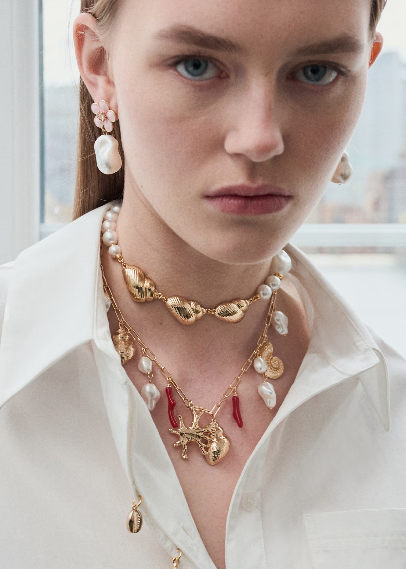 Self Portrait Gold Coral Pearl Kette Gold Charm Anhänger