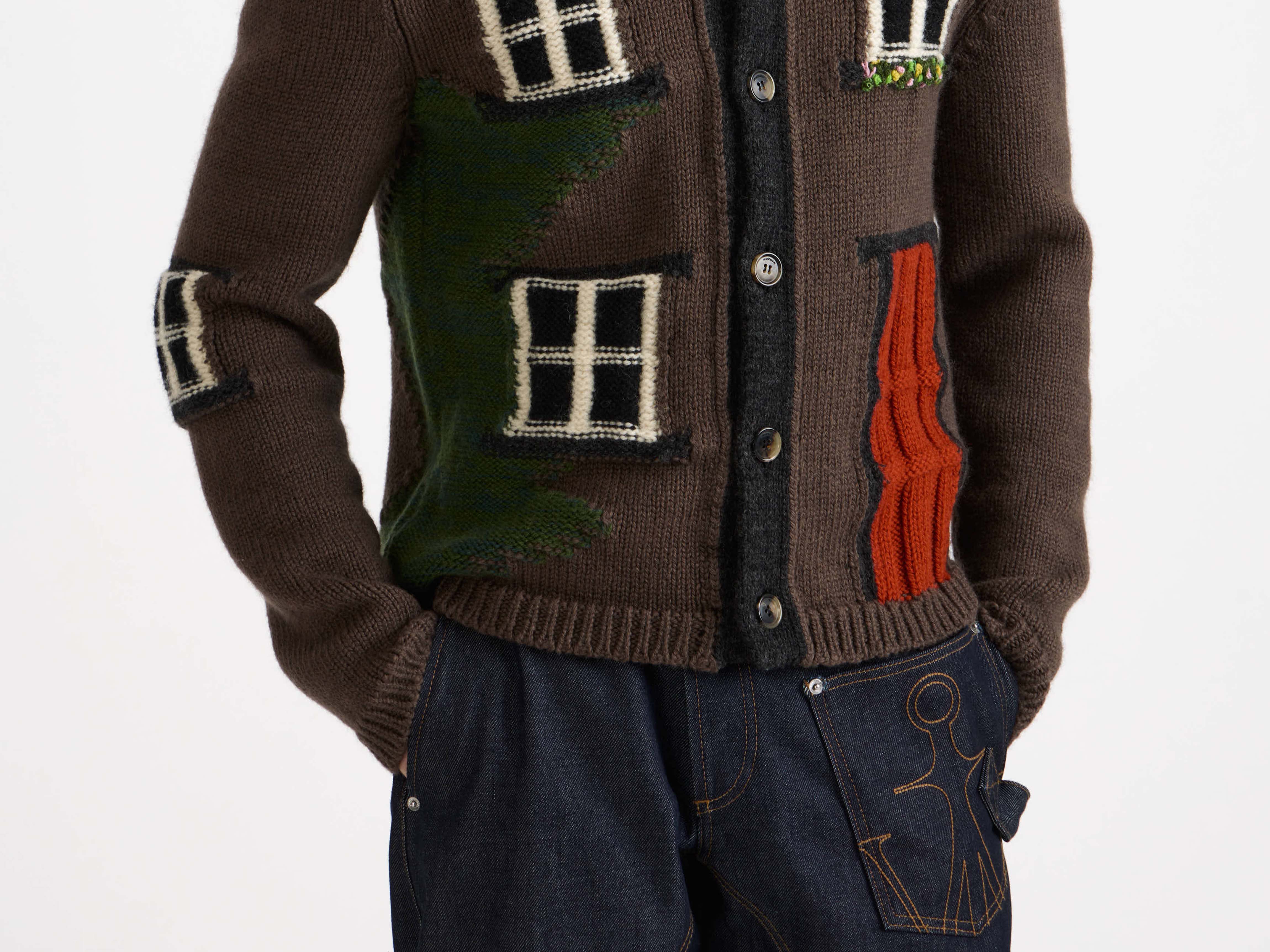 J.W.Anderson Knitwear House Polo Cardigan Chestnut Braun