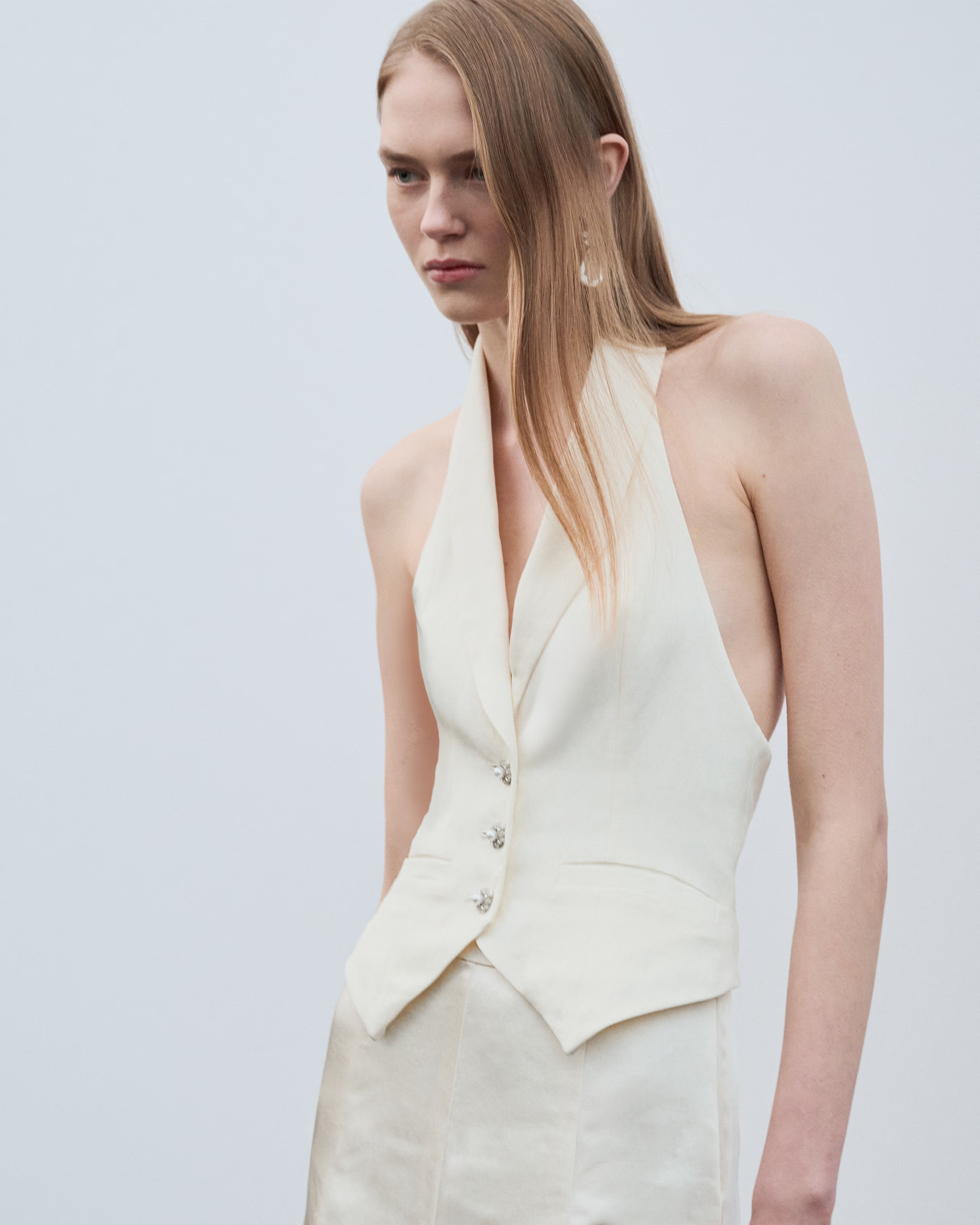 Self Portrait Cream Linen Blend Waistcoat Weste creme rückenfrei