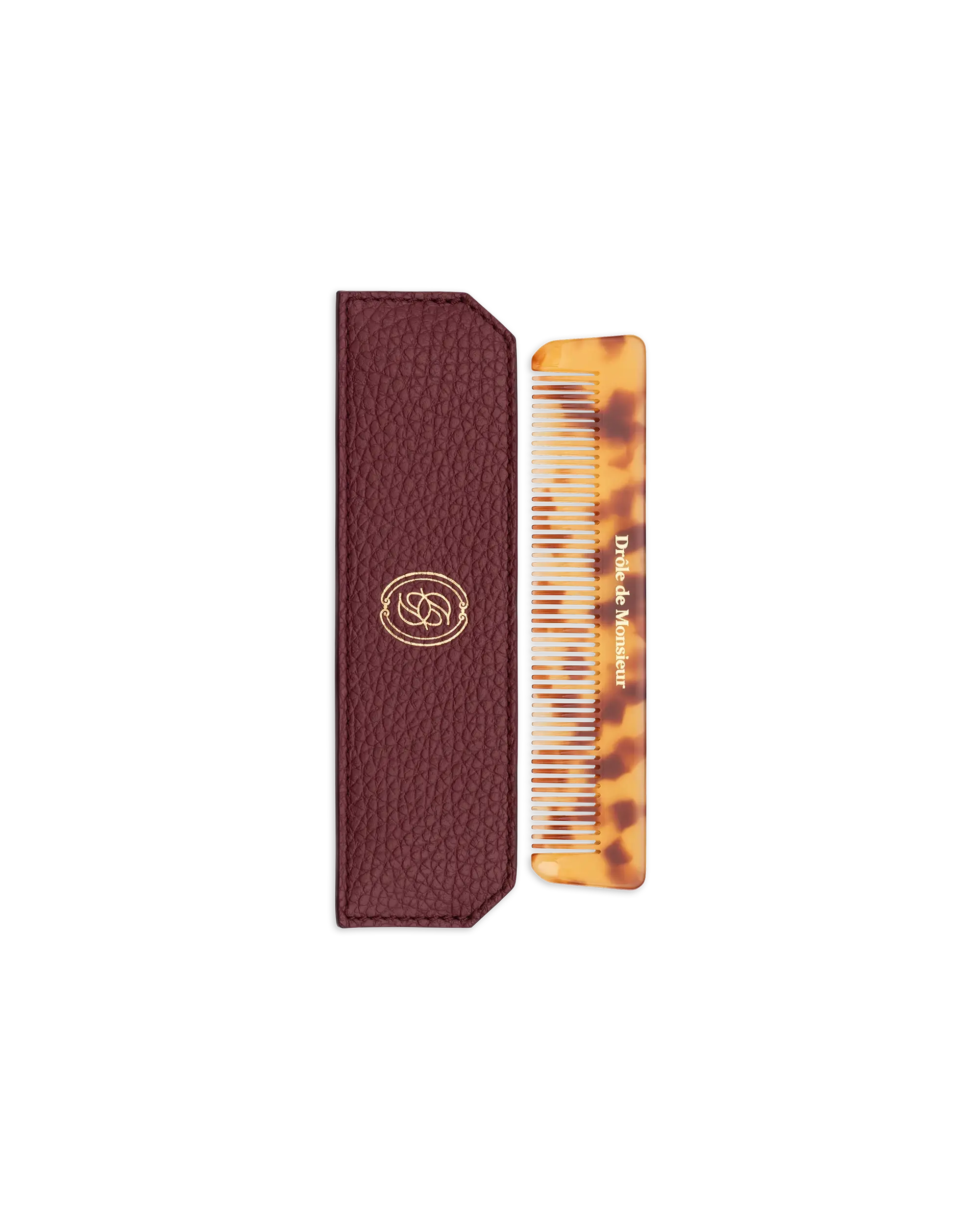 Drôle De Monsieur Haarkamm beige mit Lederetui Rindsleder