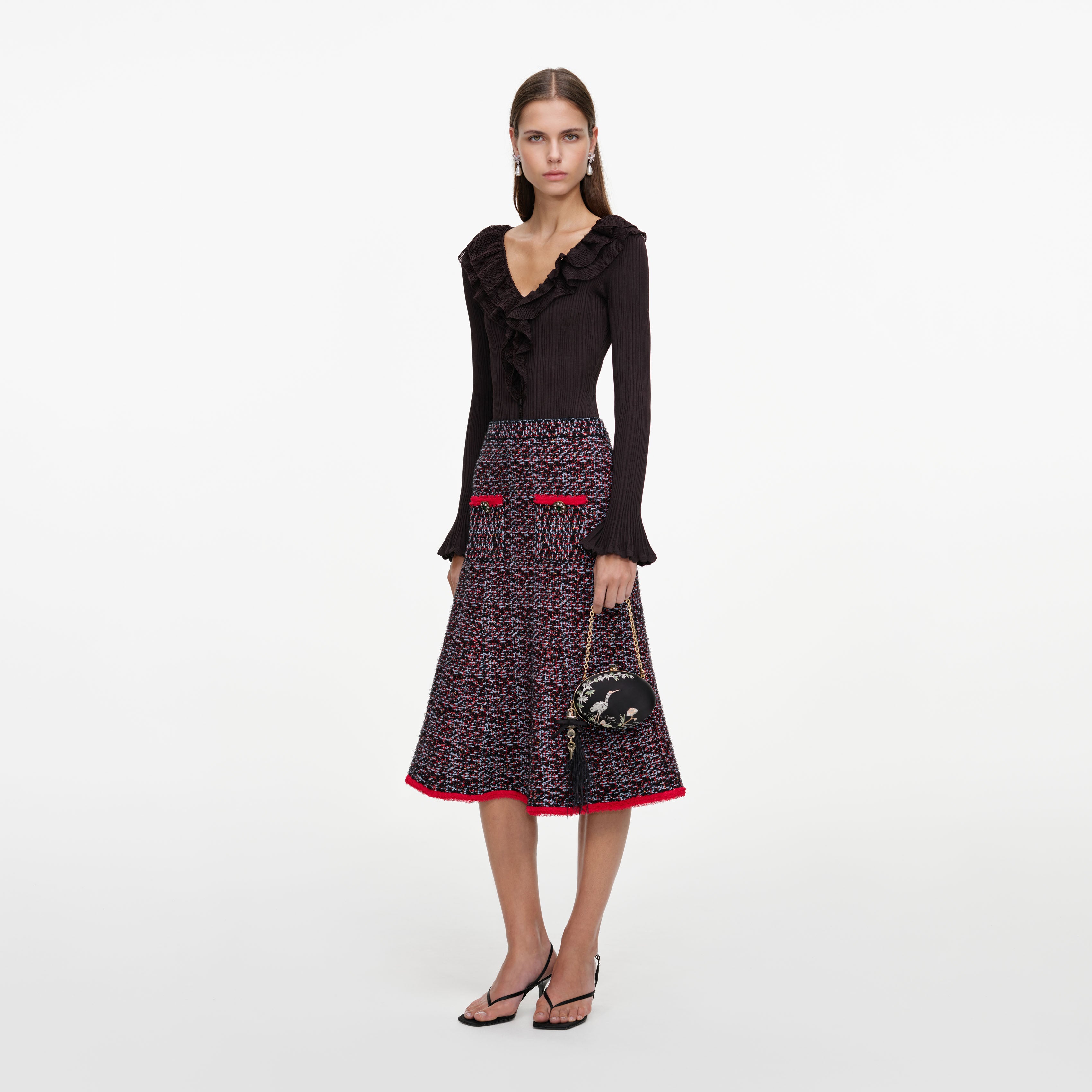 Self Portrait Multi Textured Knit Midi Rock Bunt