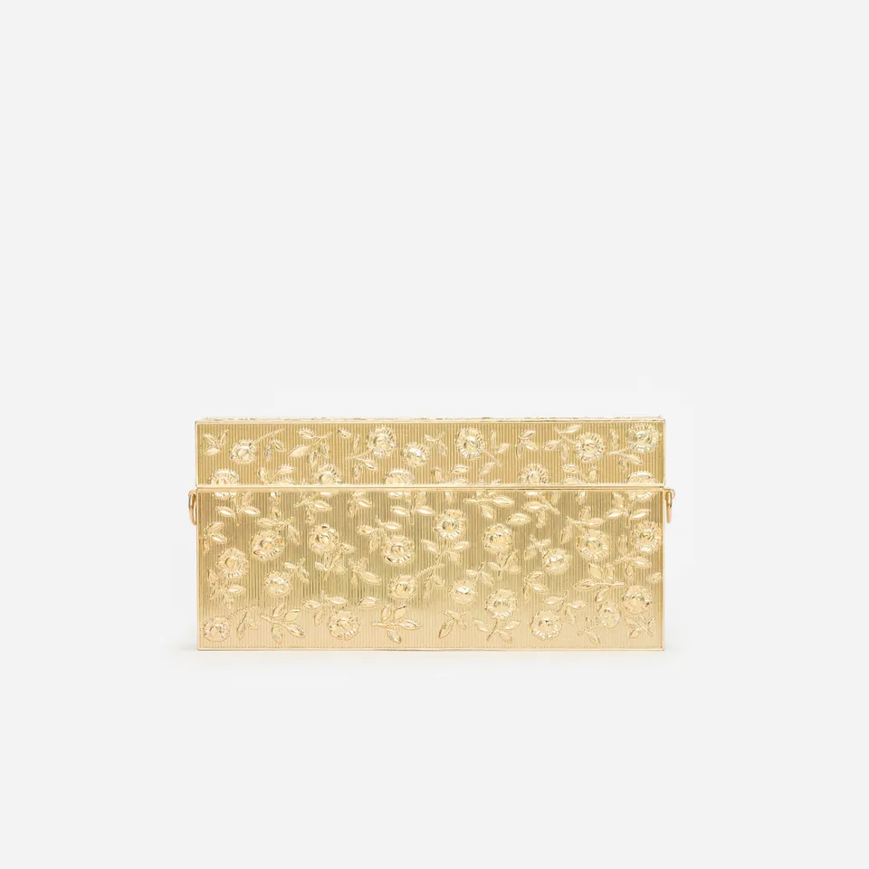 Self Portrait Gold Floral Engraved Tasche Clutch Gold One Size