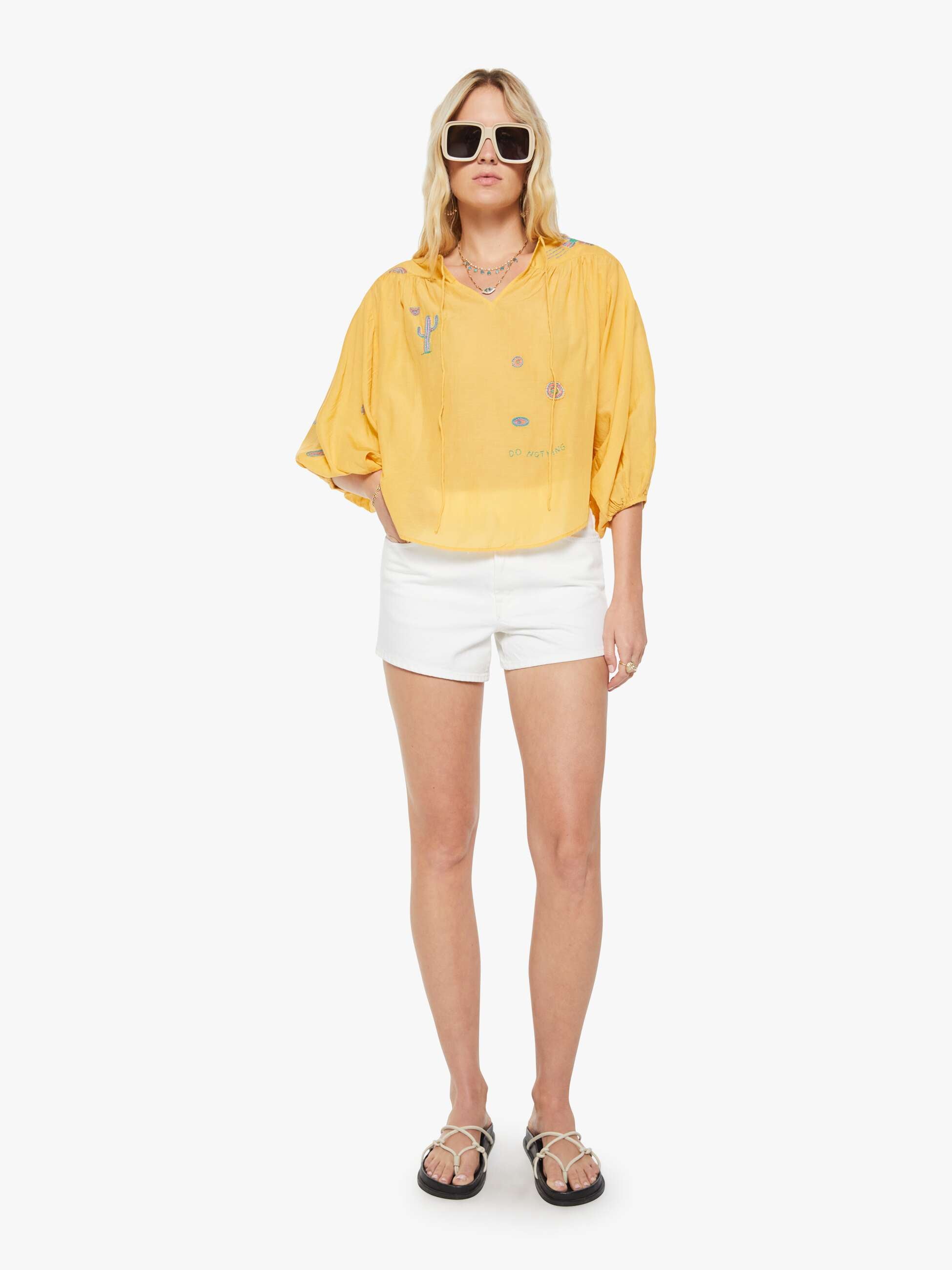 Mother Breeze Yoke Bluse Golden Apricot Gelb Stickerei