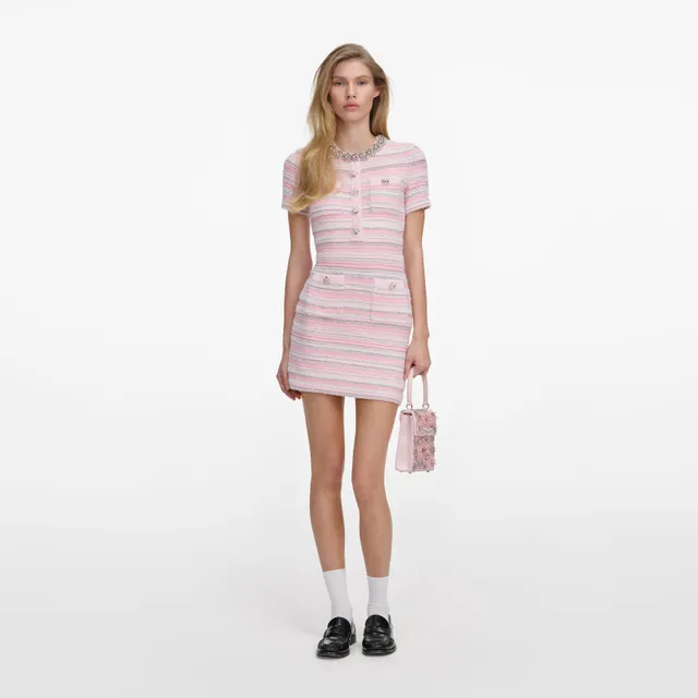 Self Portrait Pink Textured Knit Mini Dress Minikleid rosa
