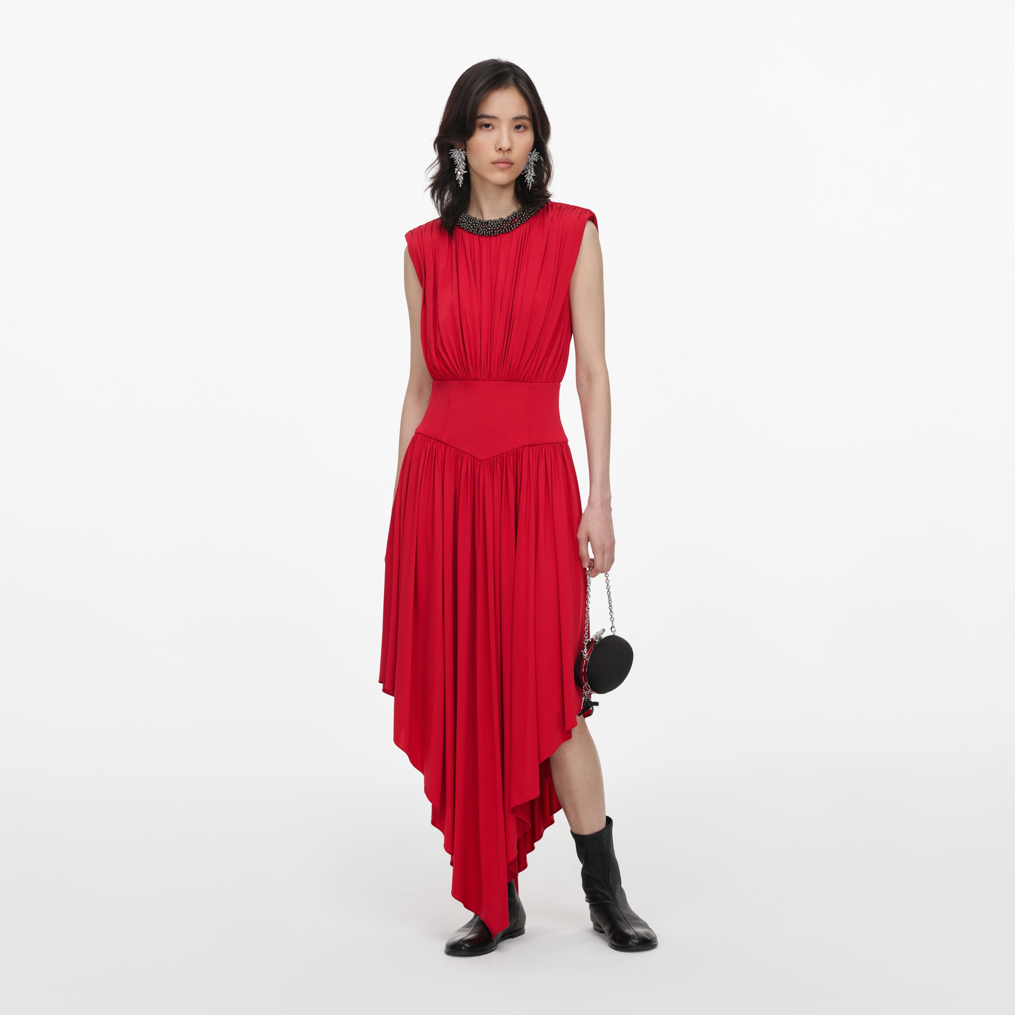 Self Portrait Jersey Midikleid Rot Asymmetrisch Abendkleid
