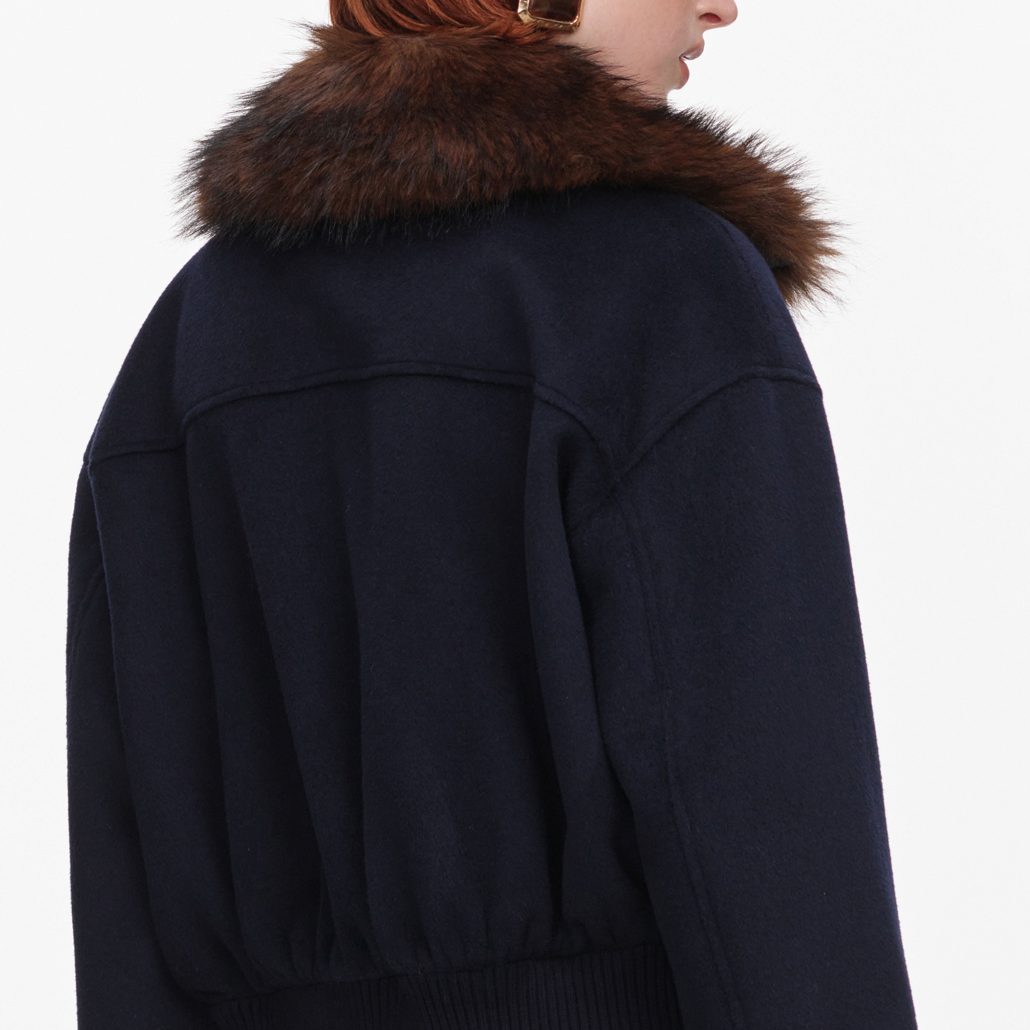 Self Portrait Navy Wool Fur Trim Jacket Jacke Blau Wolle