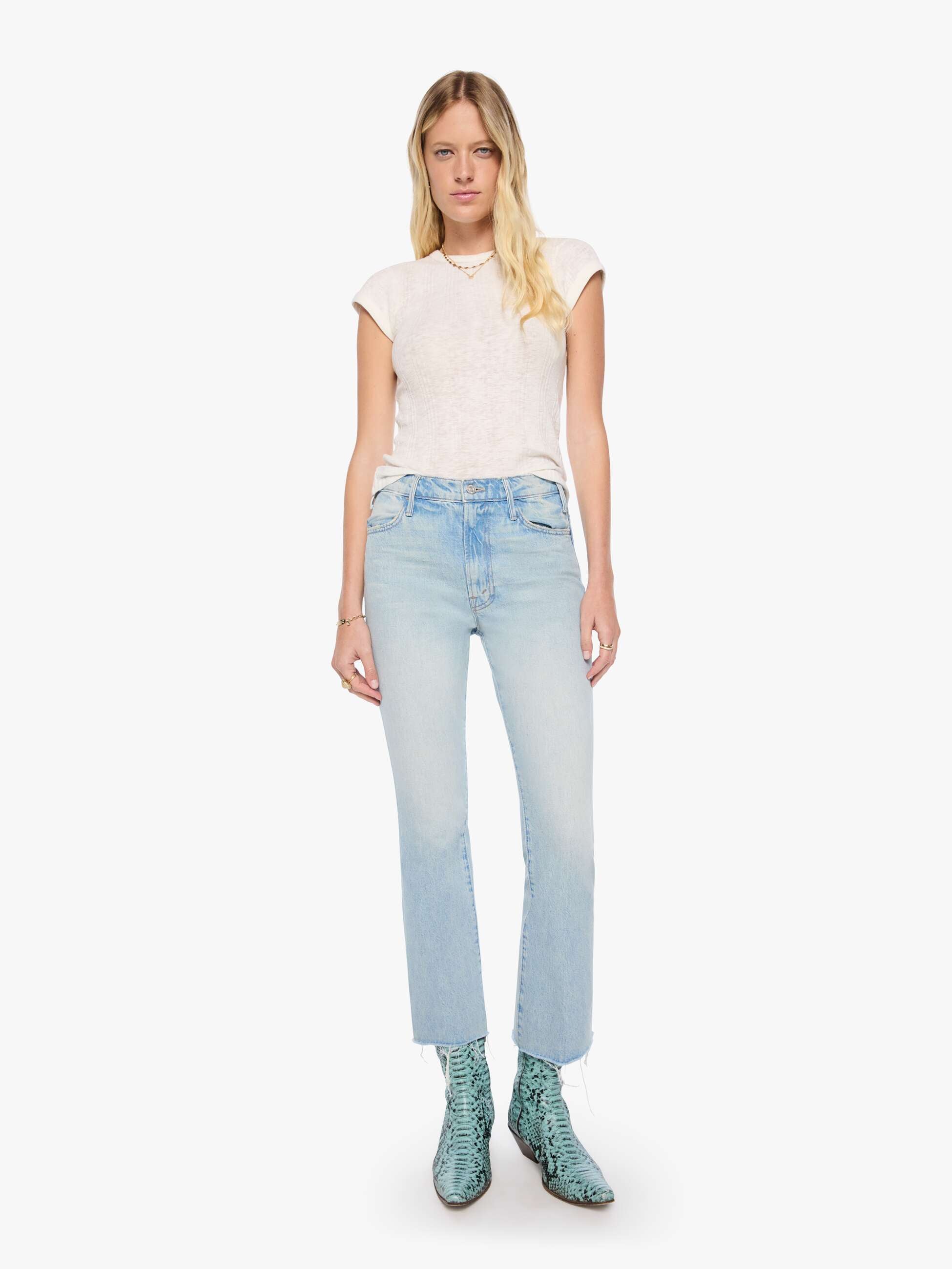 Mother The Hustler Flood Fray Jeans Out Of This World hellblau
