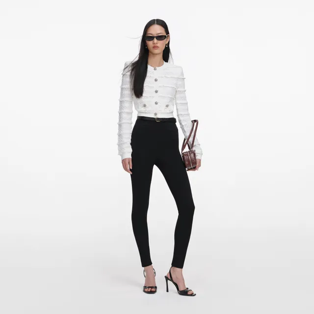 Self Portrait Pointelle Diamante Cardigan Weiß