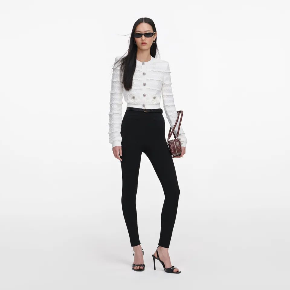 Self Portrait Pointelle Diamante Cardigan Weiß