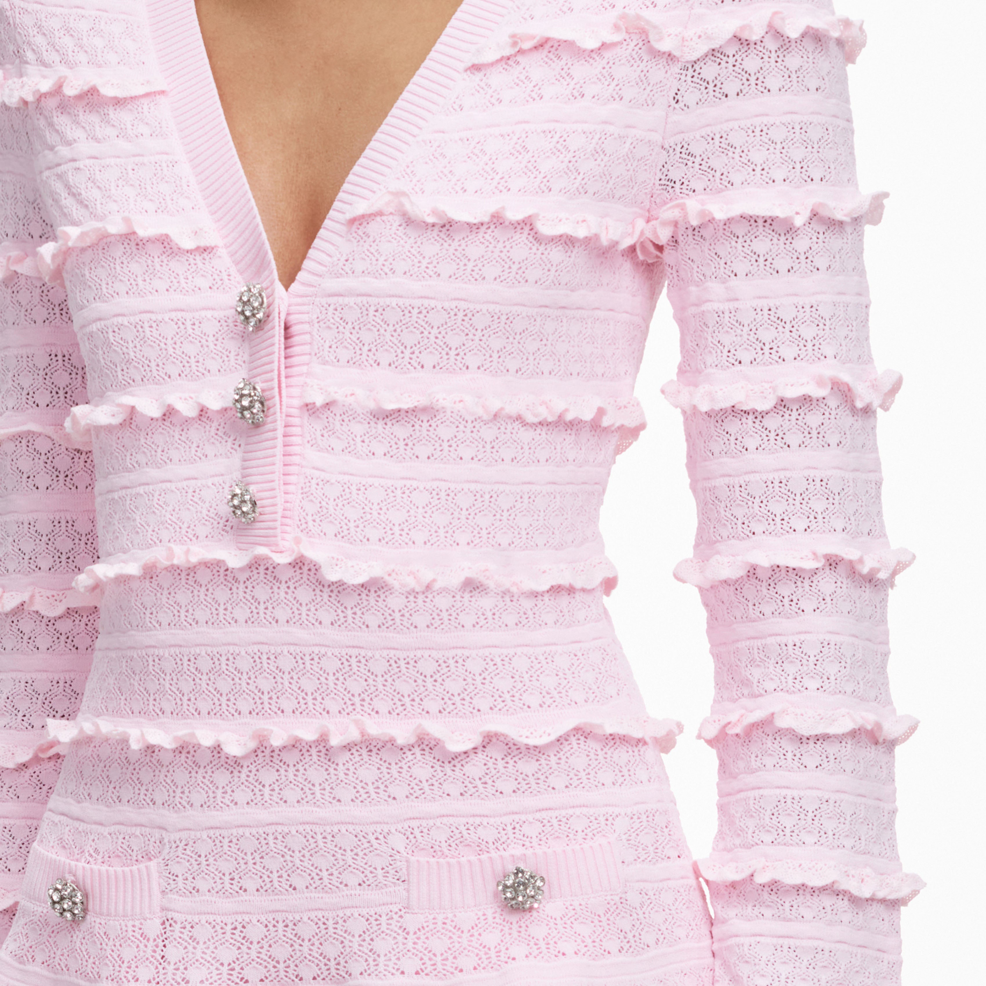 Self Portrait Pink Pointelle Diamante Knit Mini Kleid Pink S