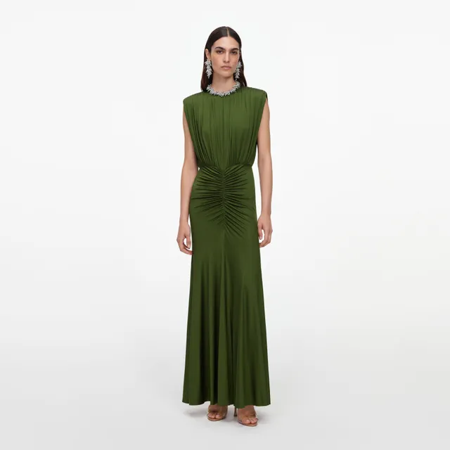 Self Portrait Olive Jersey Maxikleid Oliv Grün Lang