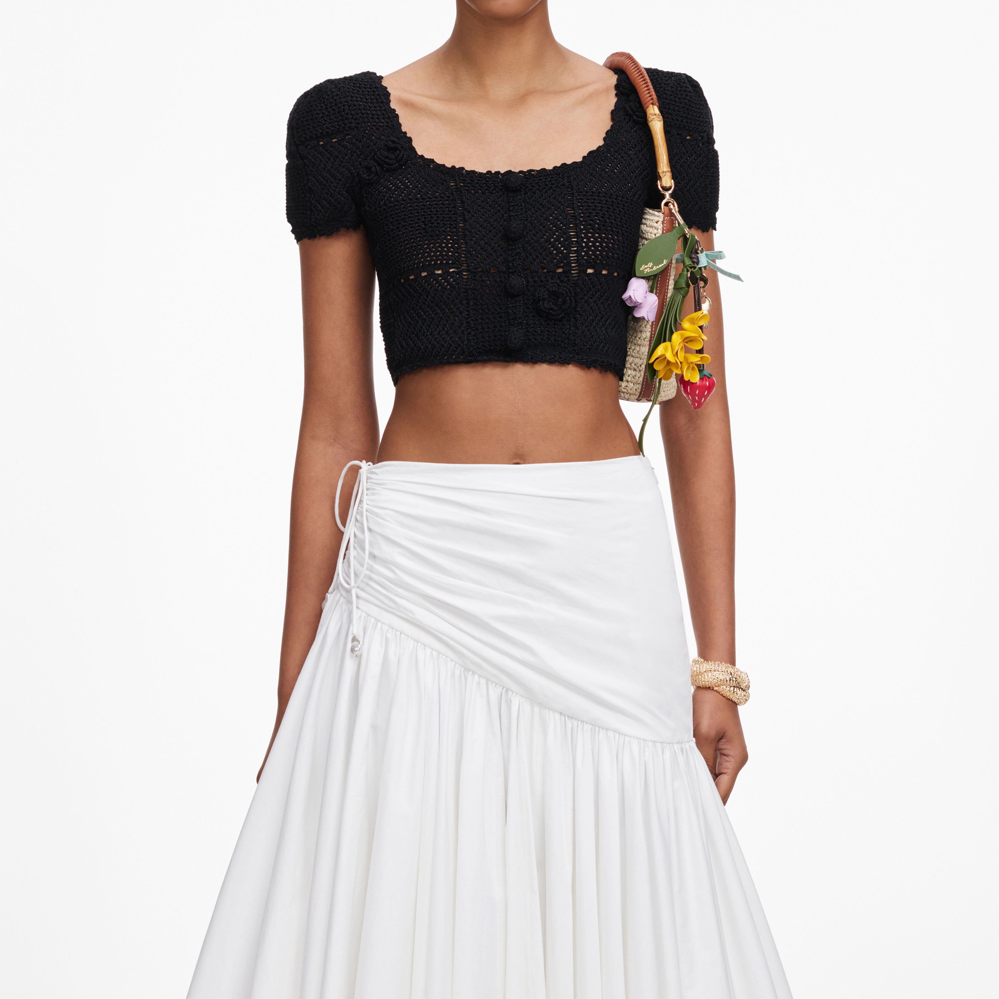 Self Portrait Black Crochet Knit Crop Top Schwarz S Häkel
