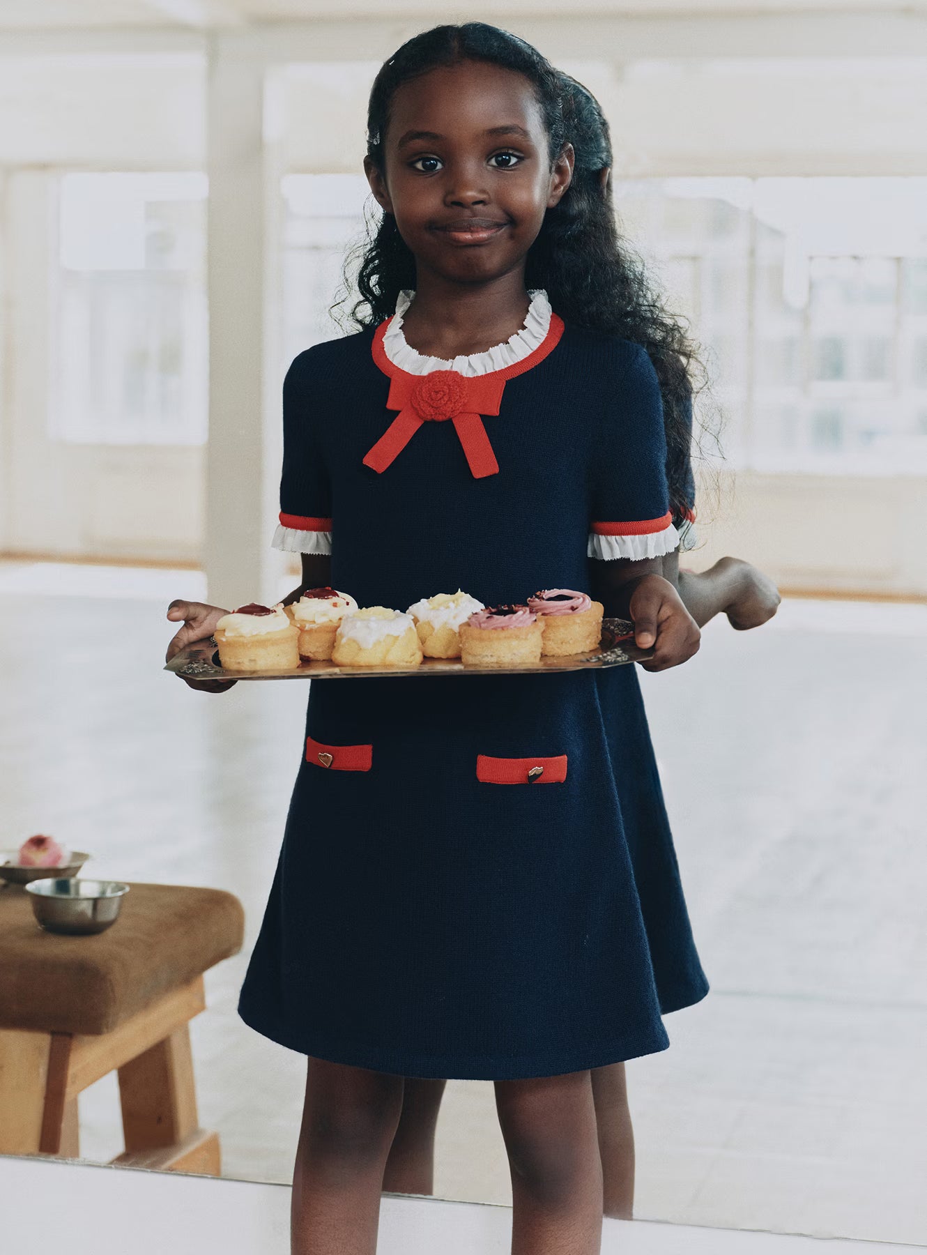 Self Portrait Navy Wool Frill Knit Dress Kinderkleid Navy