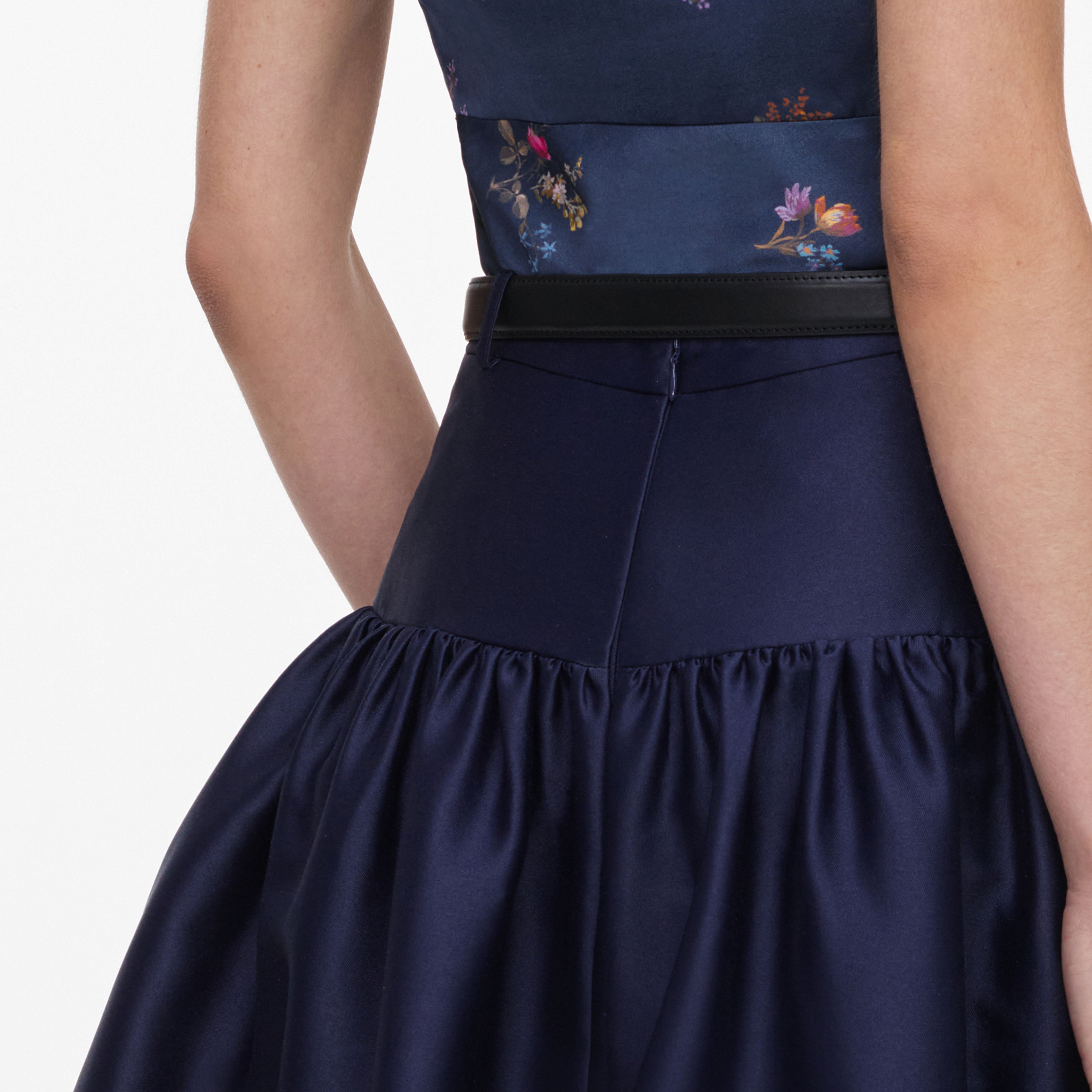 Self Portrait Navy Taffeta Midi Rock Blau Taft