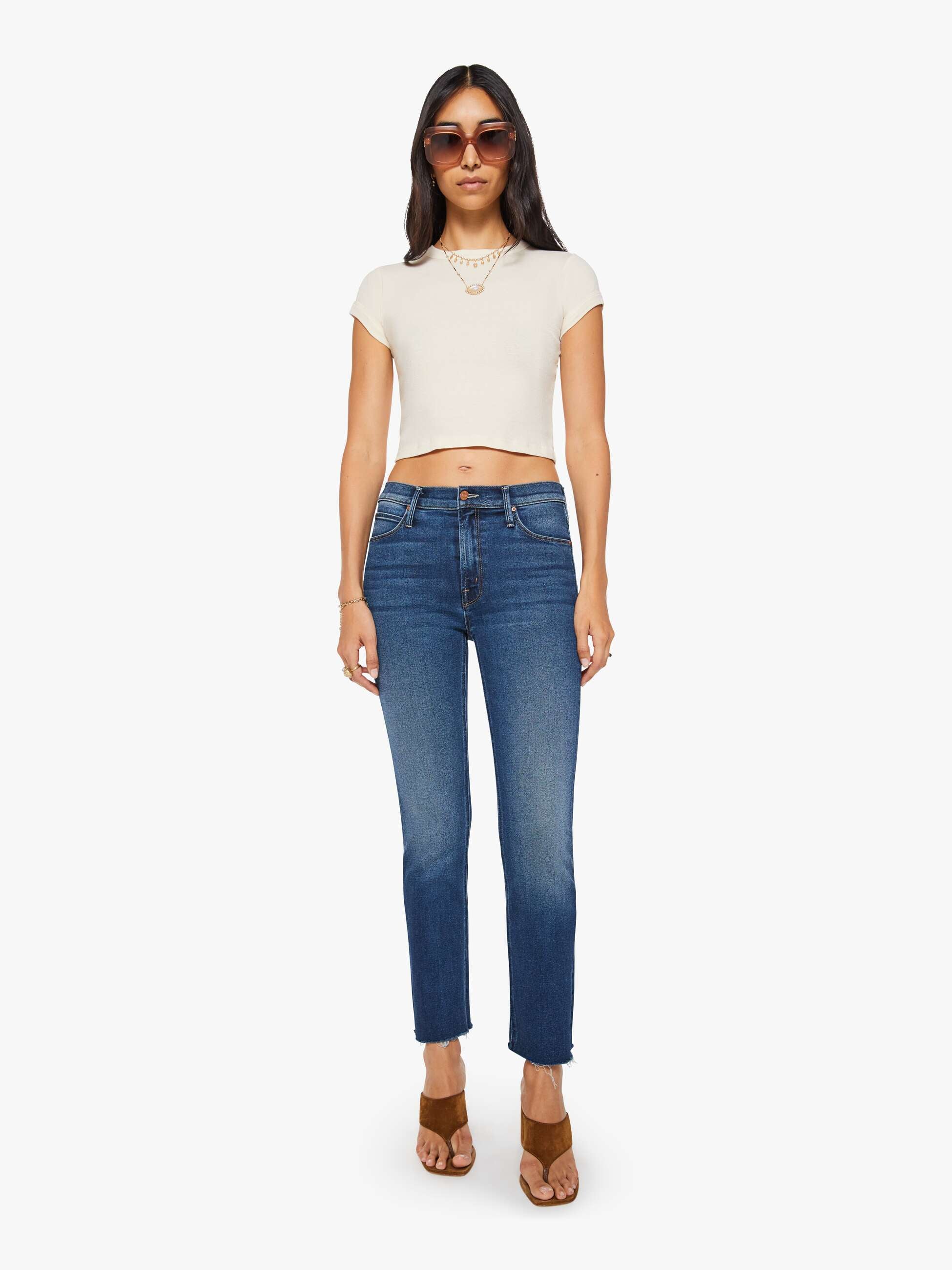 Mother Itty Bitty Ringer Crop Top Antique White kurz