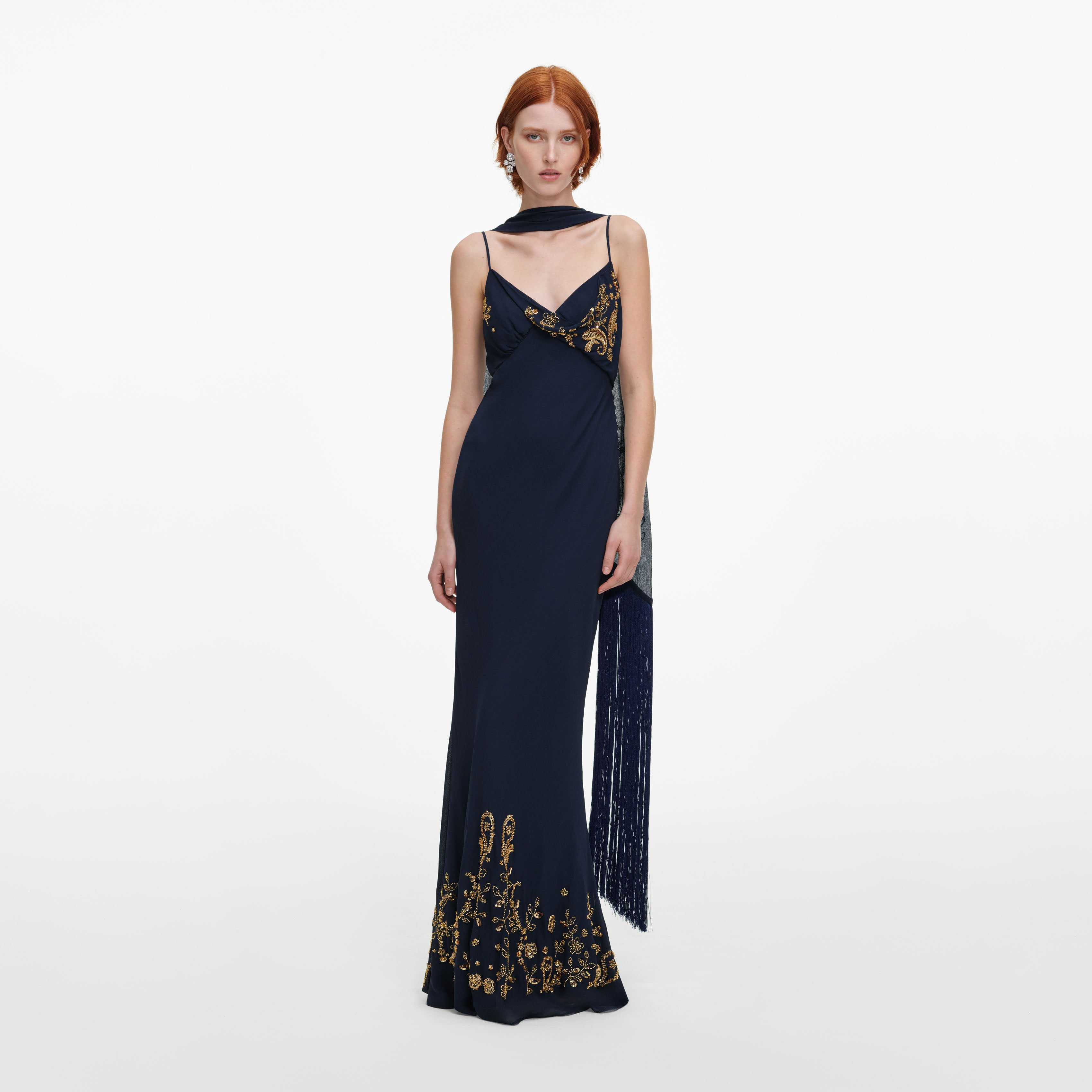 Self Portrait Navy Georgette Scarf Maxi Dress Blau