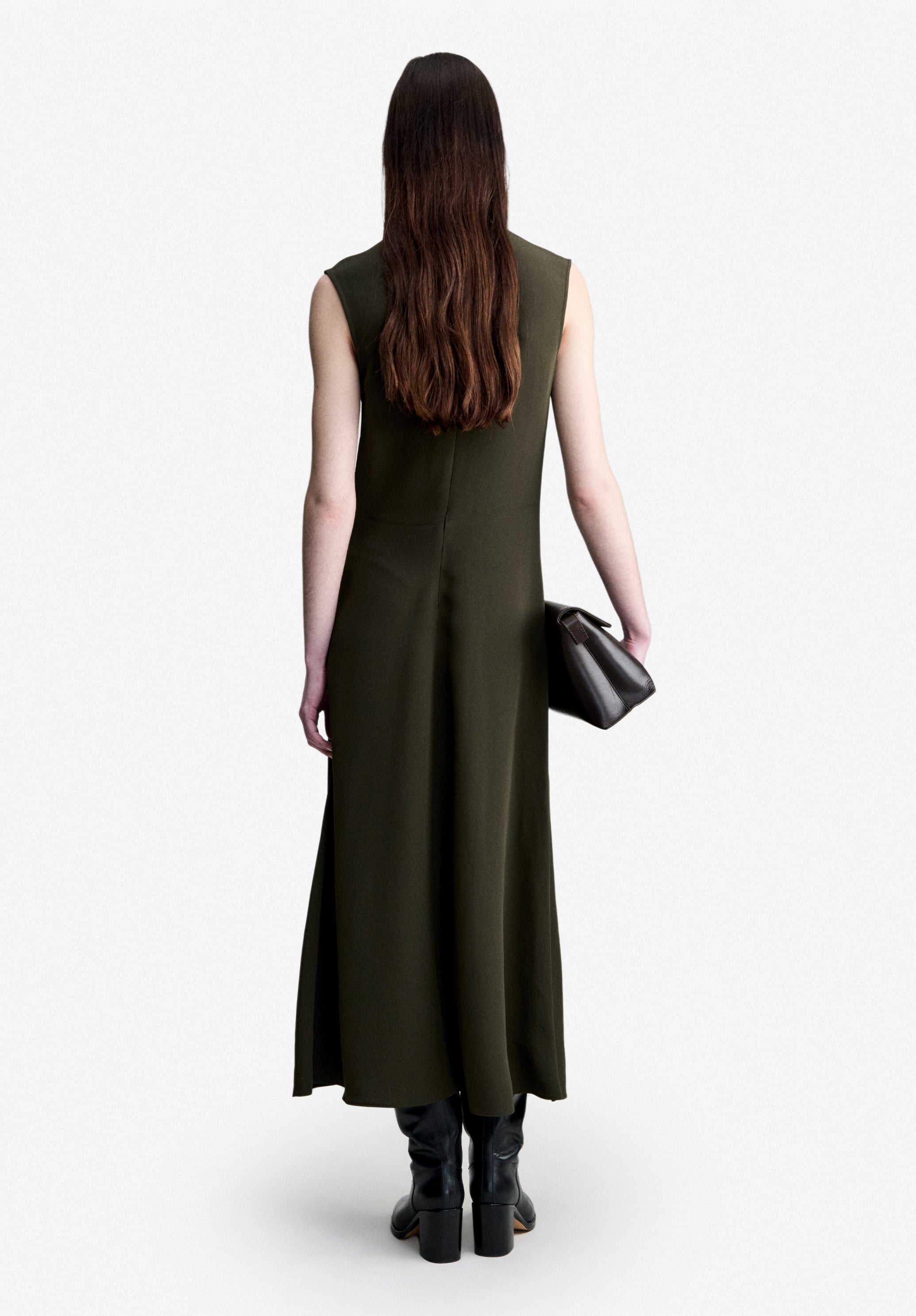 A.P.C. Fließendes Kleid dunkelgrün knöchellang V-Ausschnitt