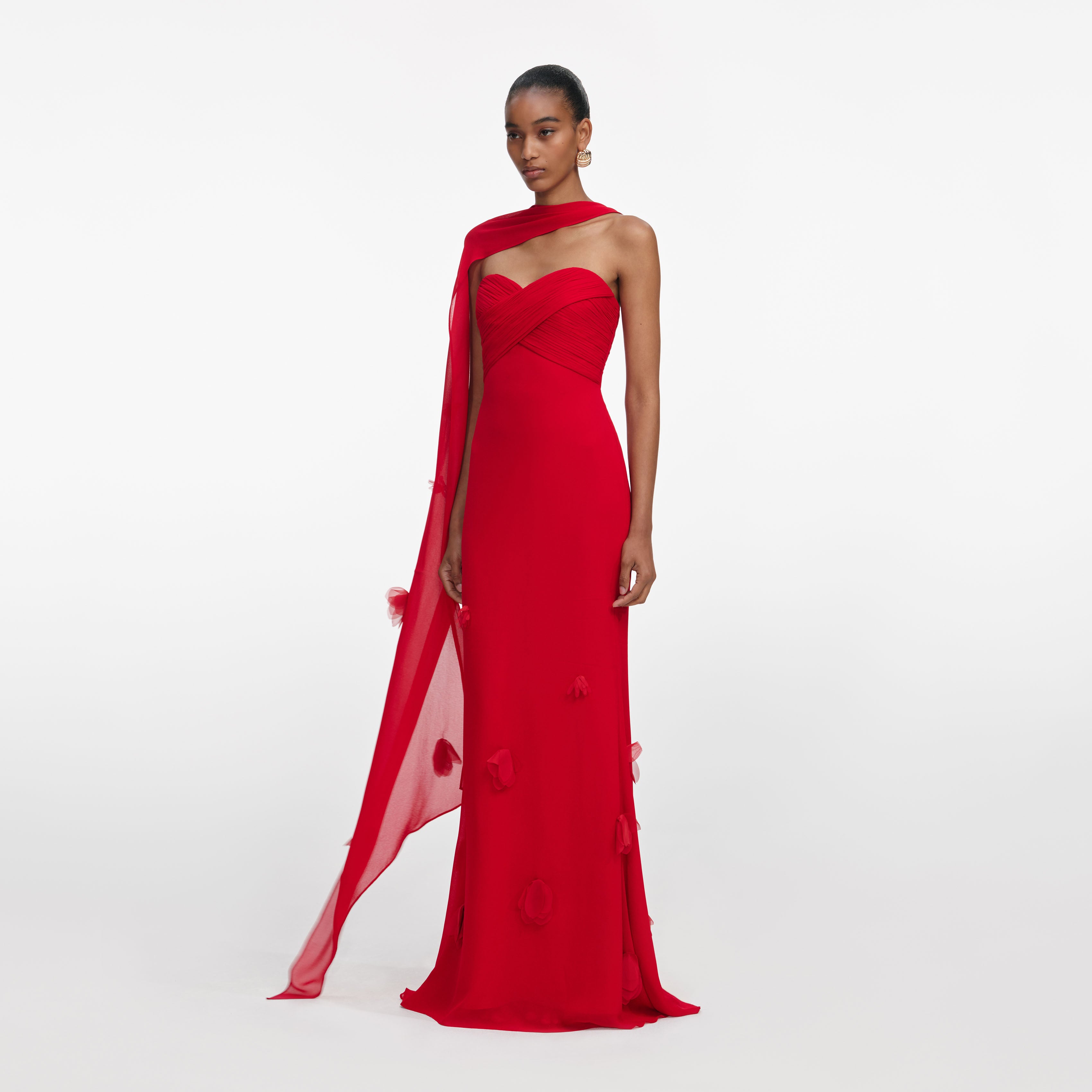 Self Portrait Red Georgette Flower Maxi Kleid Rot UK 8 Blume
