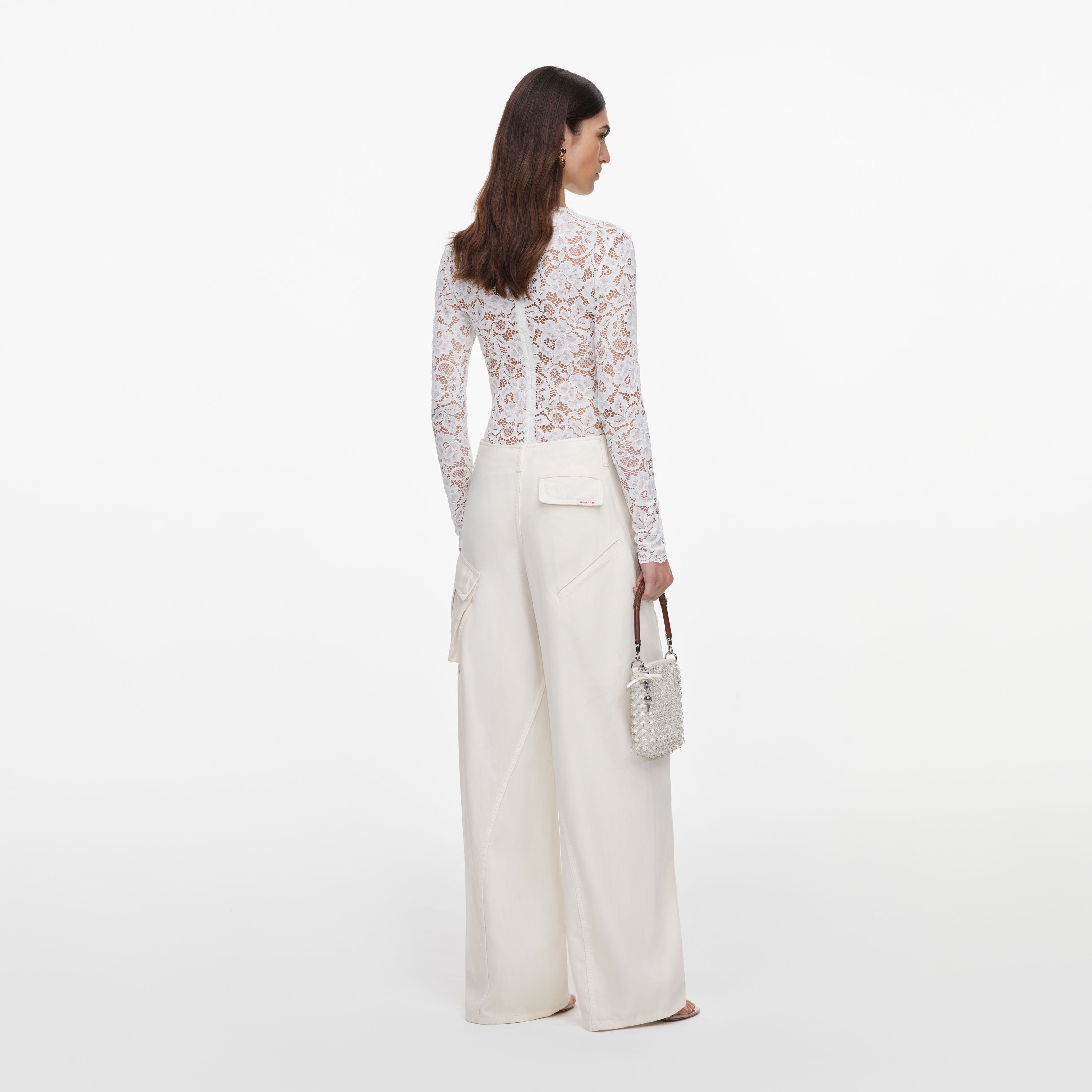Self Portrait White Floral Lace Bodysuit Spitze Weiss