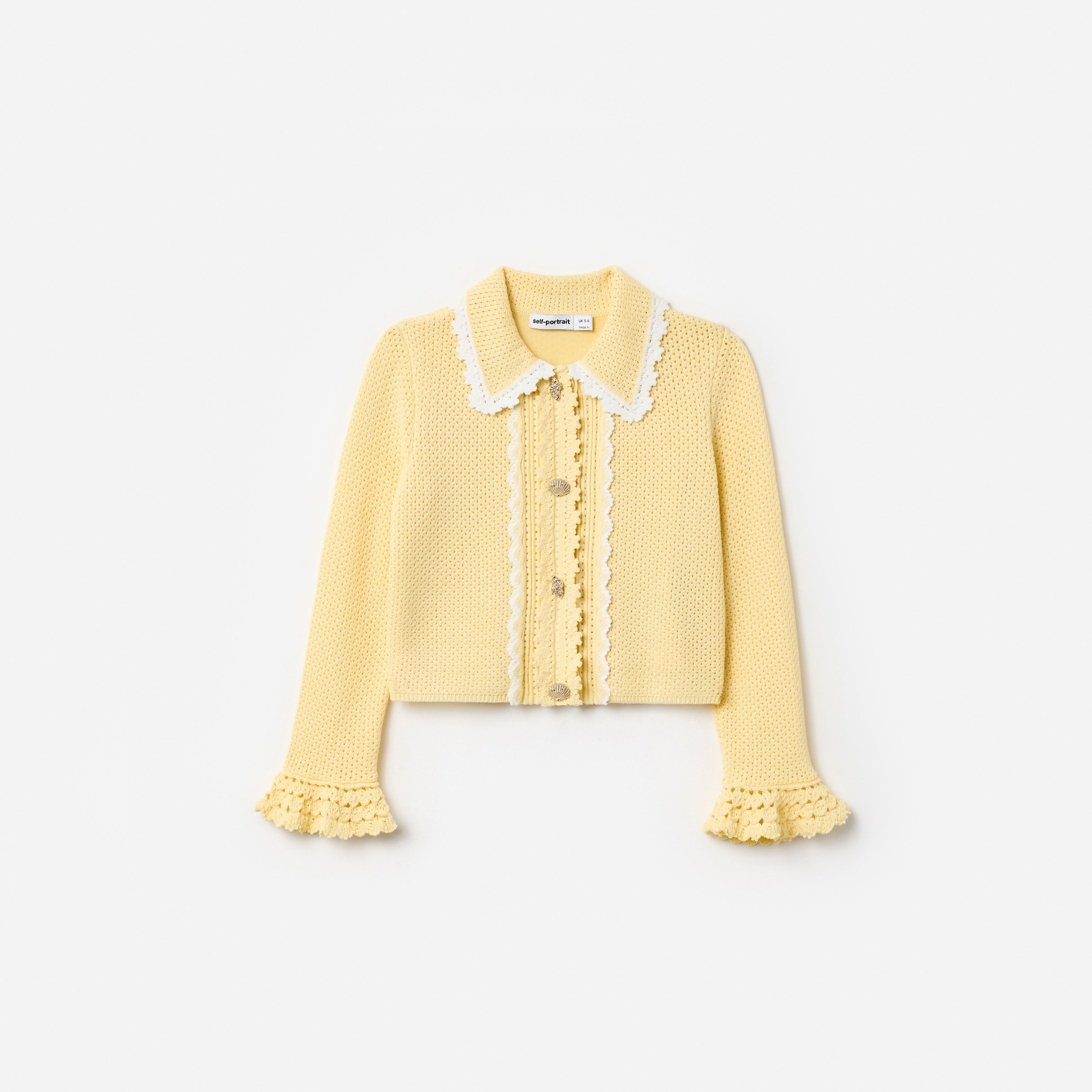 Self Portrait Knitwear Pointelle Frill Cardigan gelb Kinder