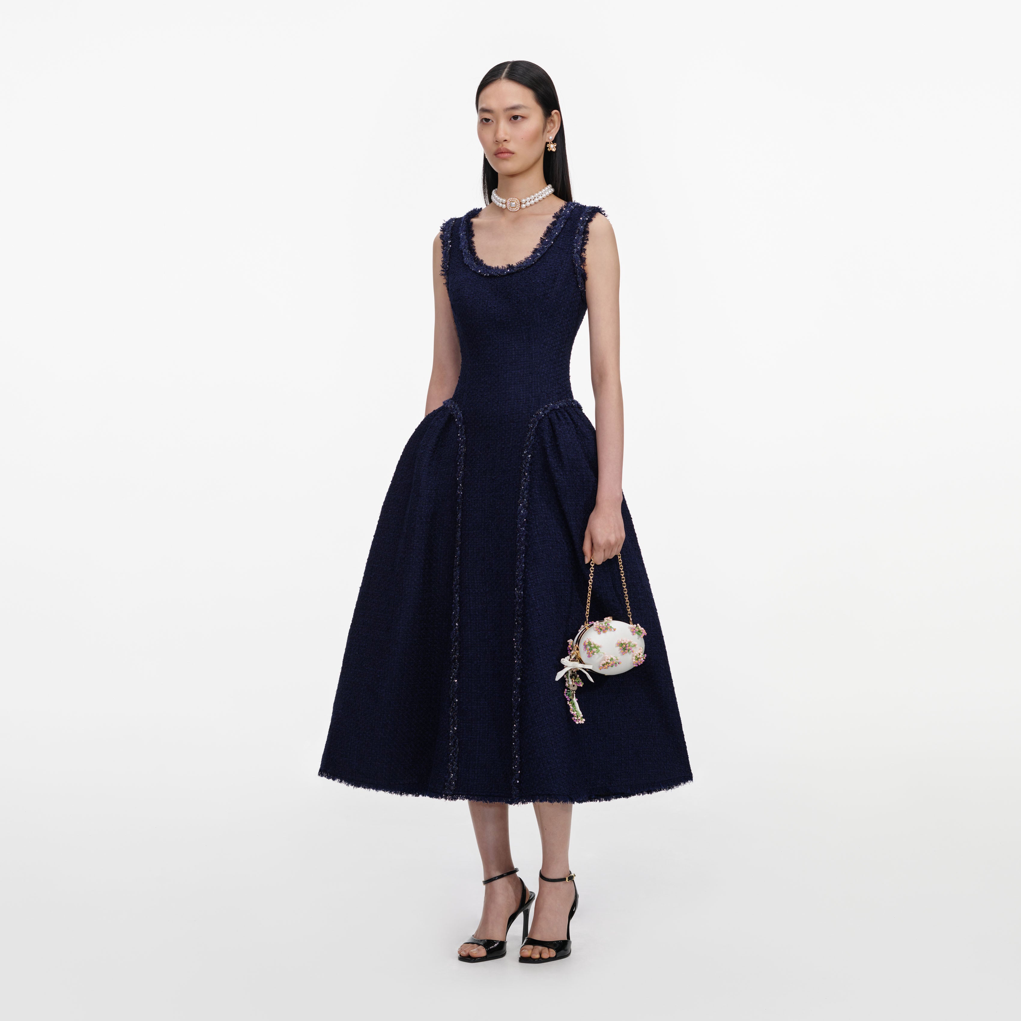 Self Portrait Navy Boucle Midikleid navy UK 6