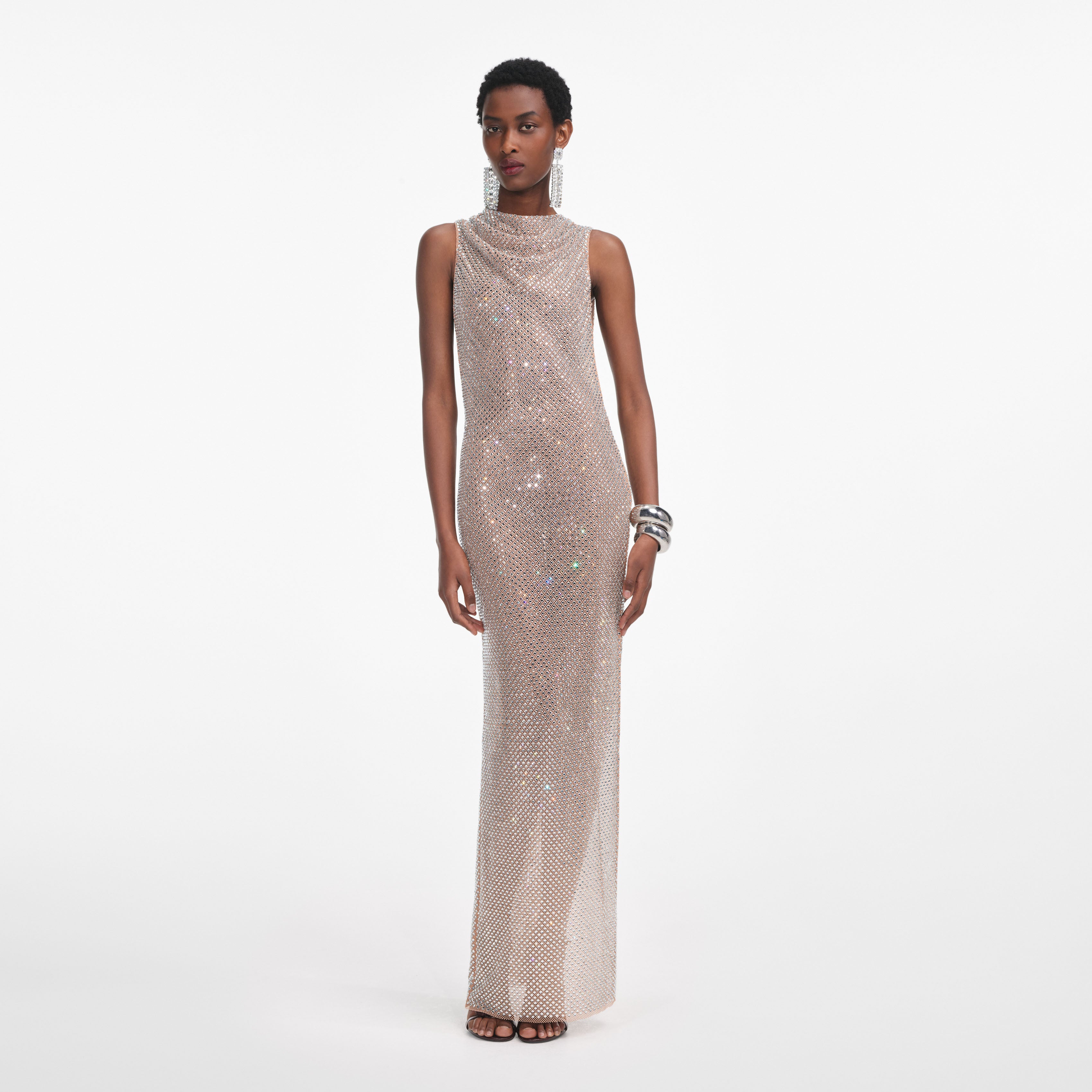 Self Portrait Silver Rhinestone Maxi Kleid silber