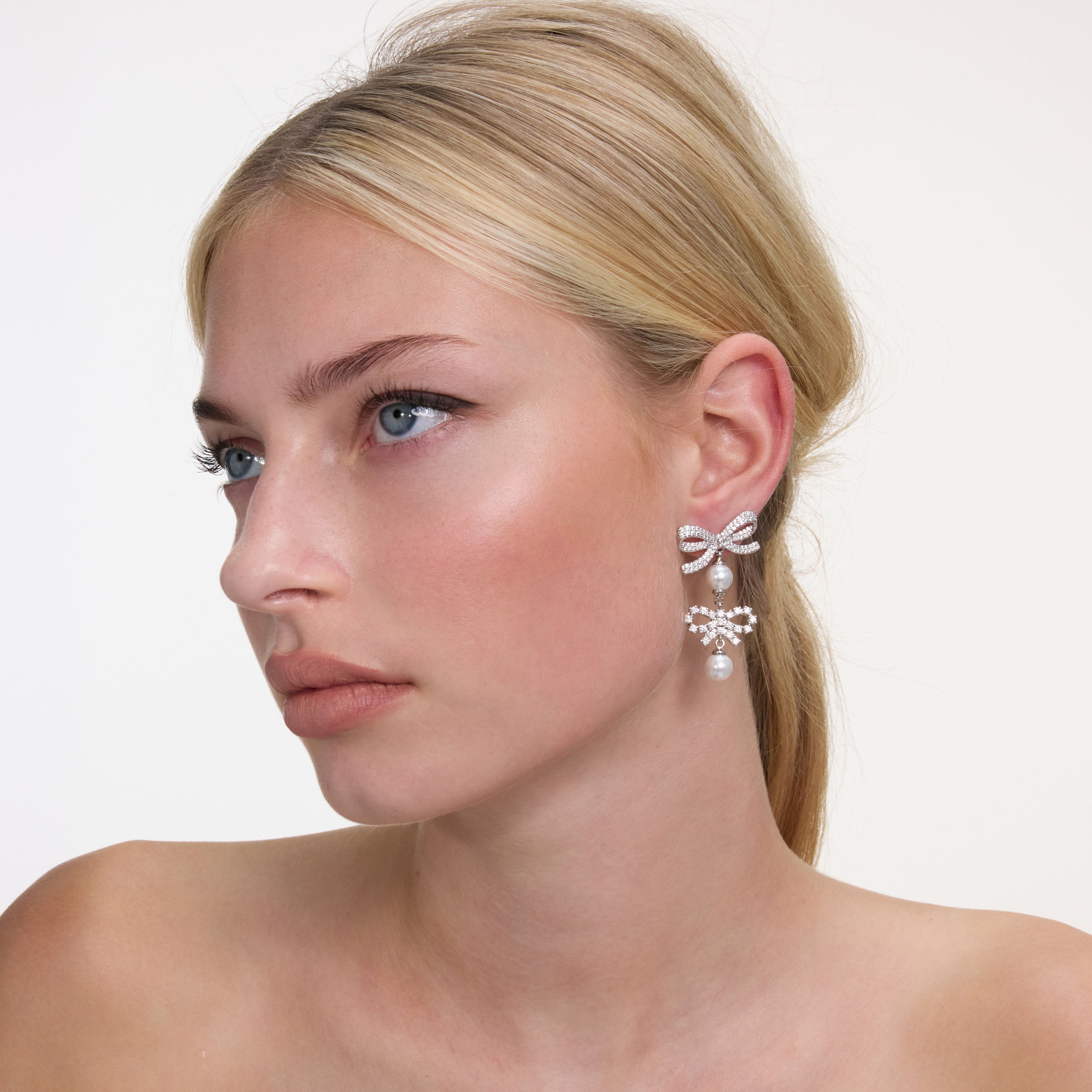Self Portrait Double Bow Pearl Ohrringe Silber