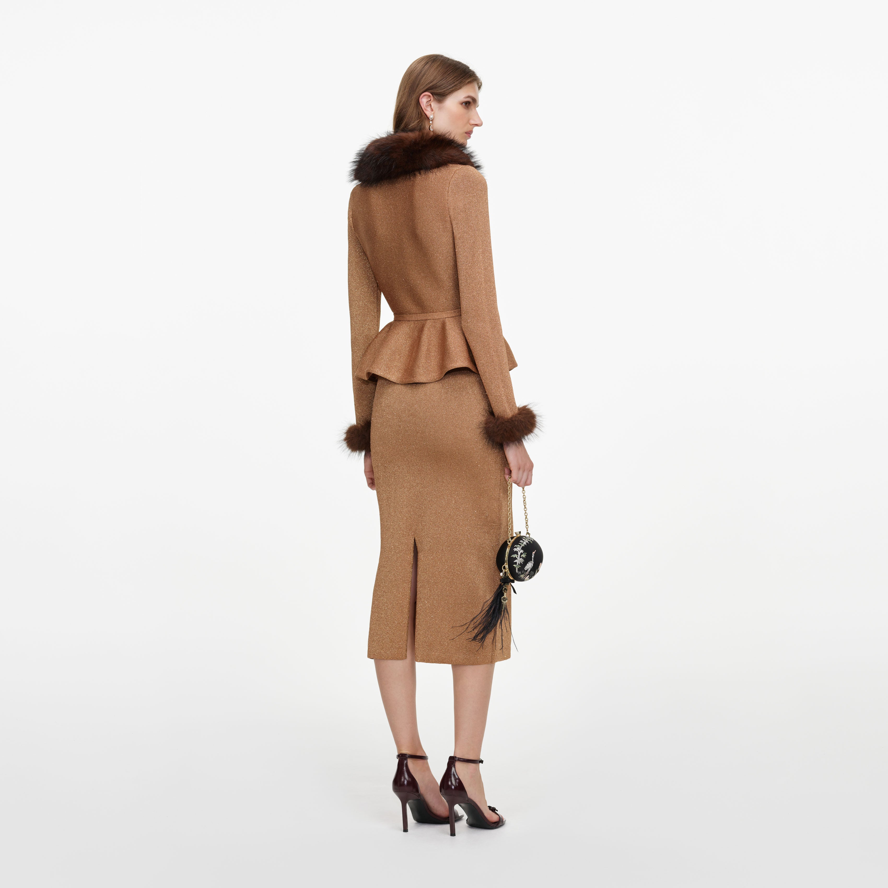 Self-Portrait Dresses Midikleid Gold Strick Fellkragen
