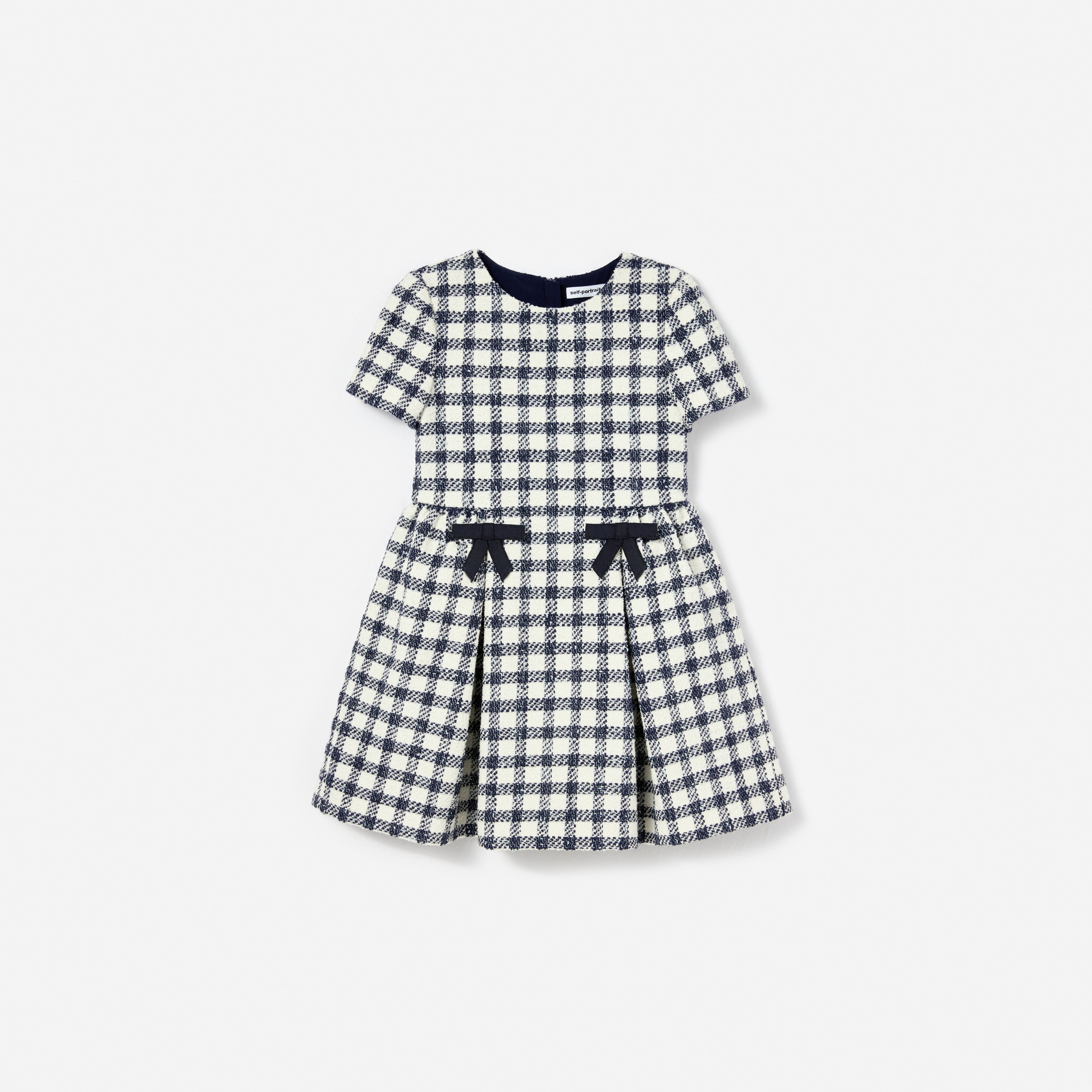 Self-Portrait Check Boucle Kinderkleid navy Karo Schleife