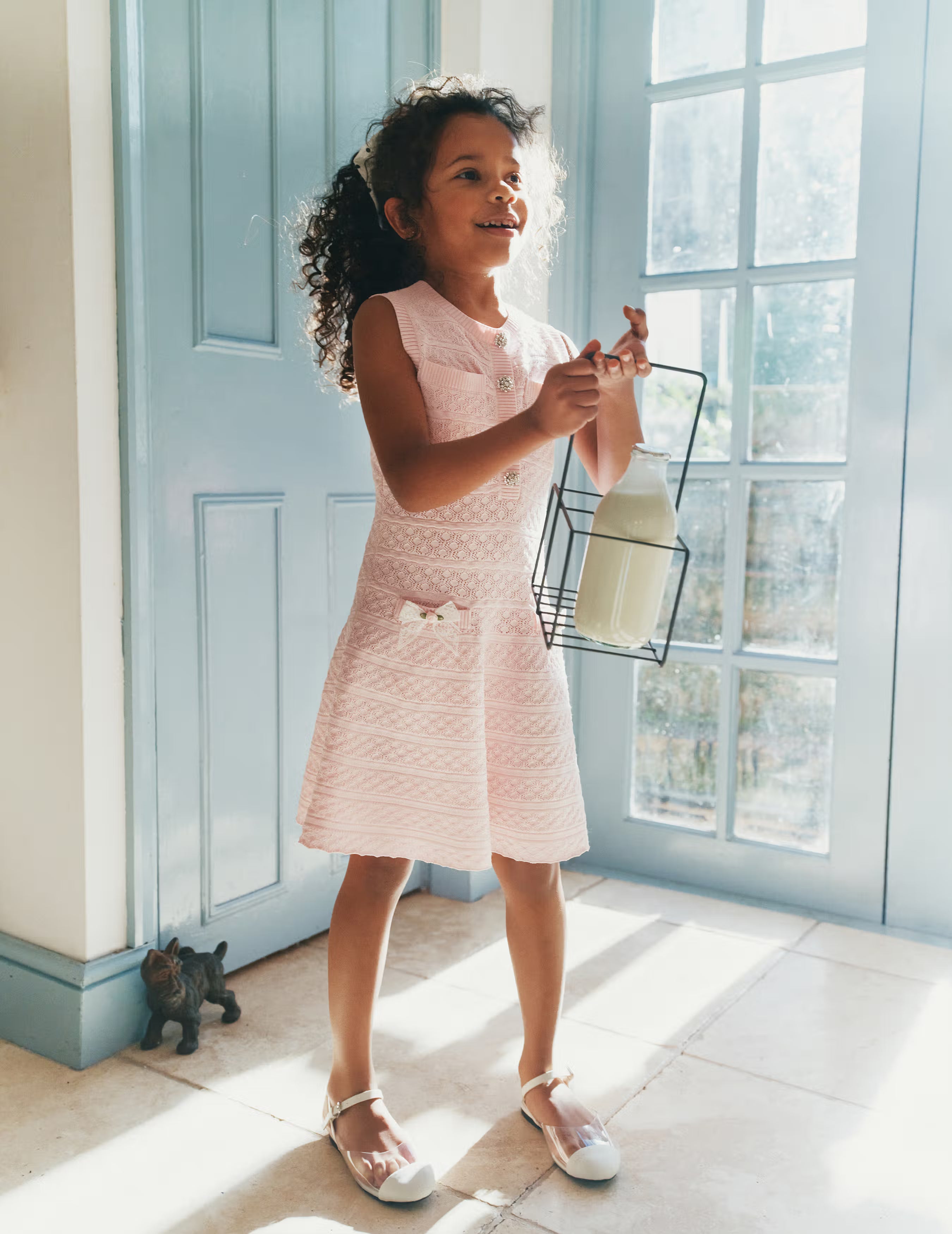 Self Portrait Pink Lace Bow Knit Kinderkleid Rosa