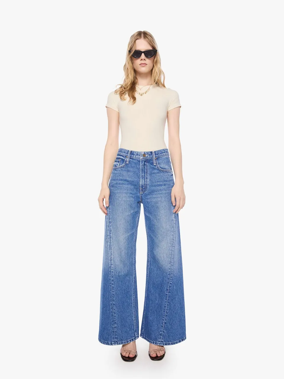 Mother Petites Lil Lemon Twist Wide Leg Jeans Blau