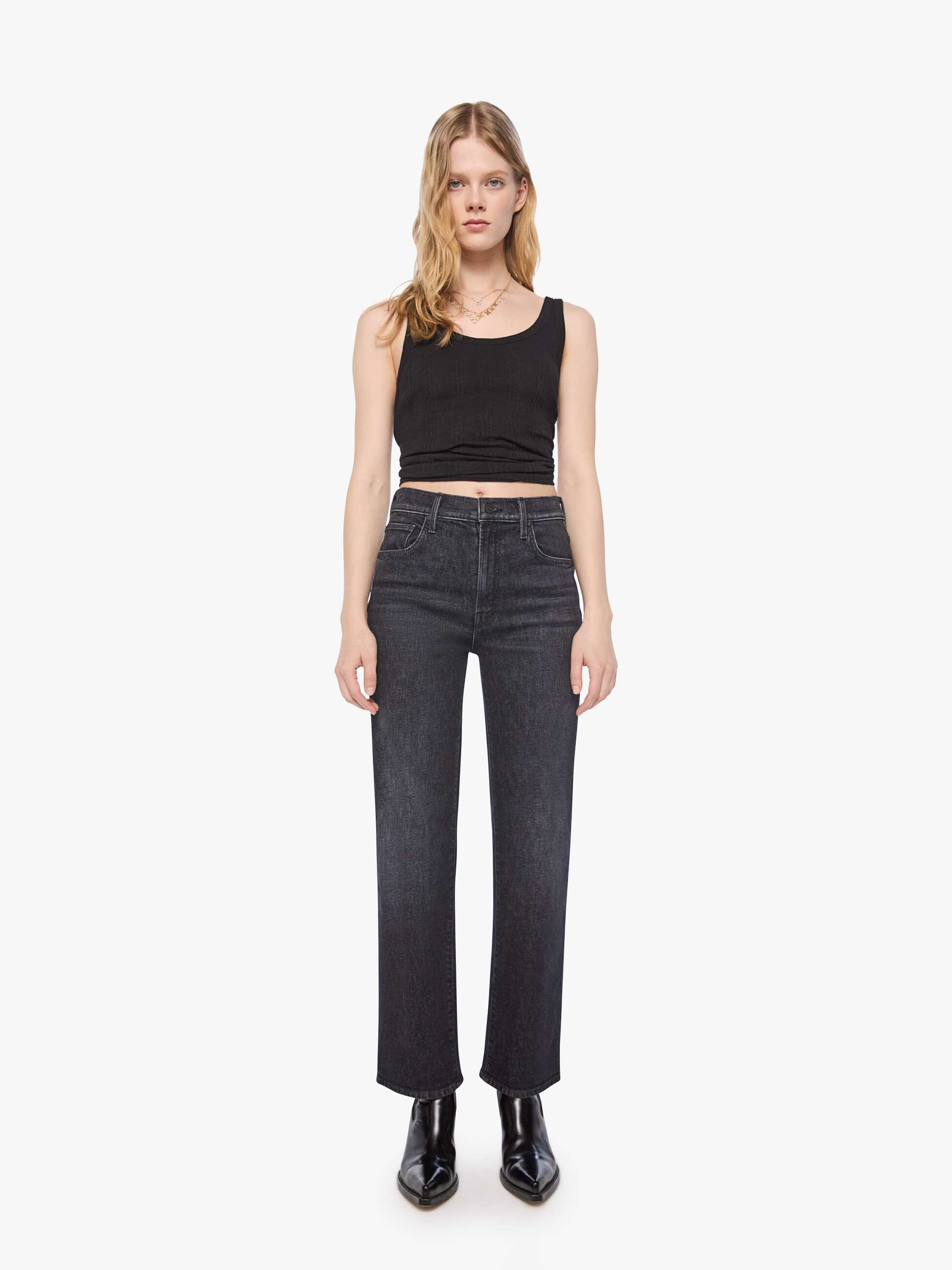 MOTHER Petites The Lil Rambler Zip Sneak Jeans Milkyway