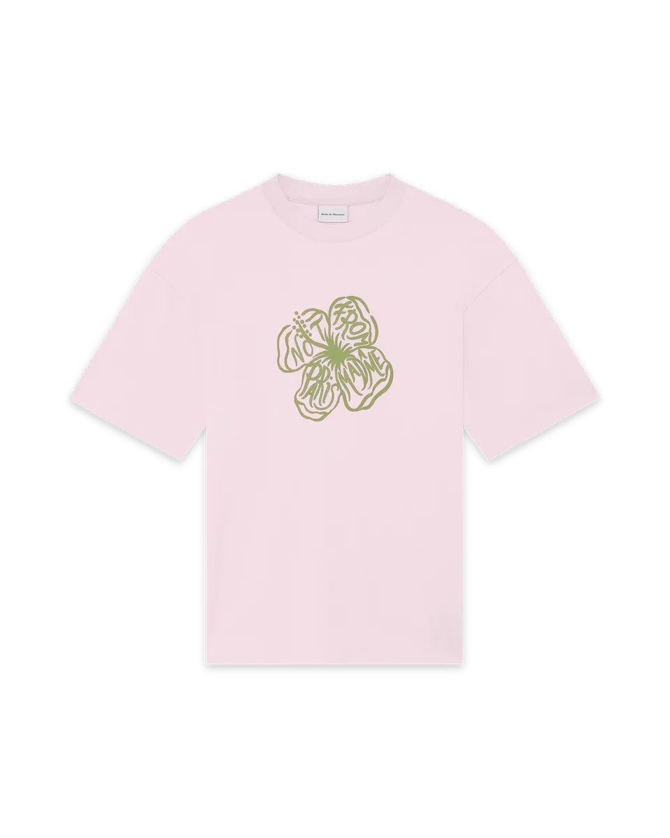 Drôle De Monsieur Slogan Hibiscus T-Shirt Hellrosa Baumwolle