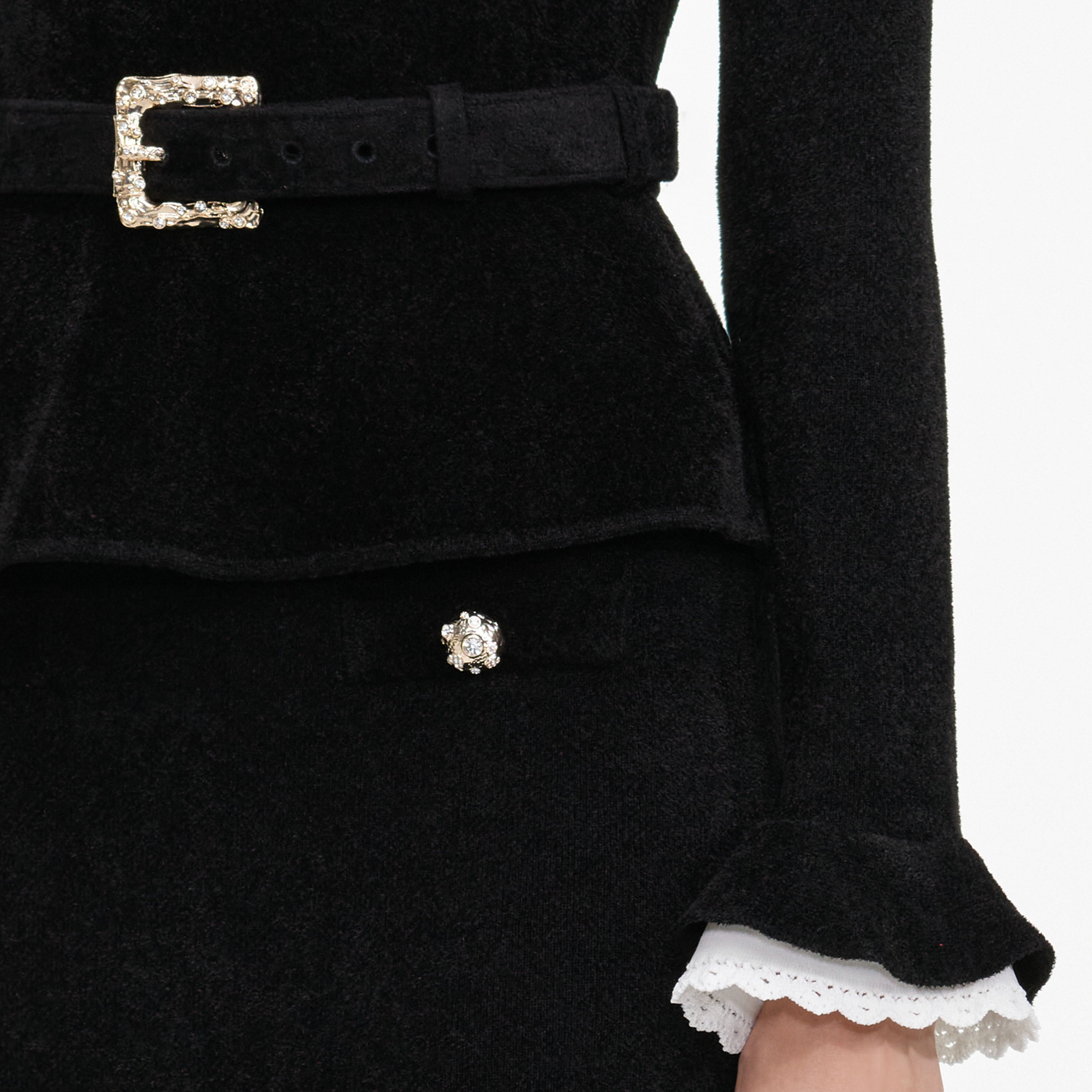 Self Portrait Black Chenille Peplum Midi Kleid Schwarz S