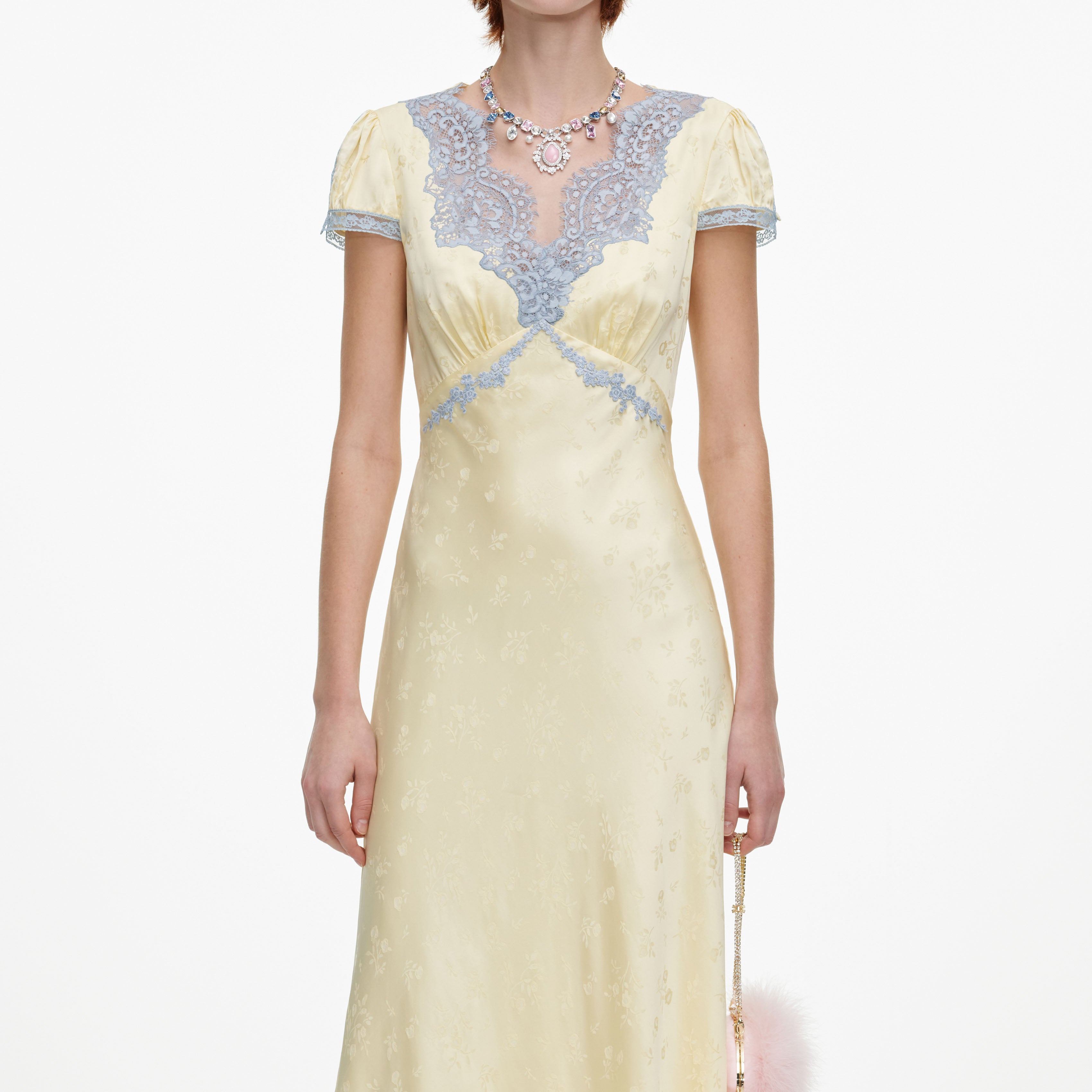 Self Portrait Yellow Viscose Lace Midikleid Gelb Spitze