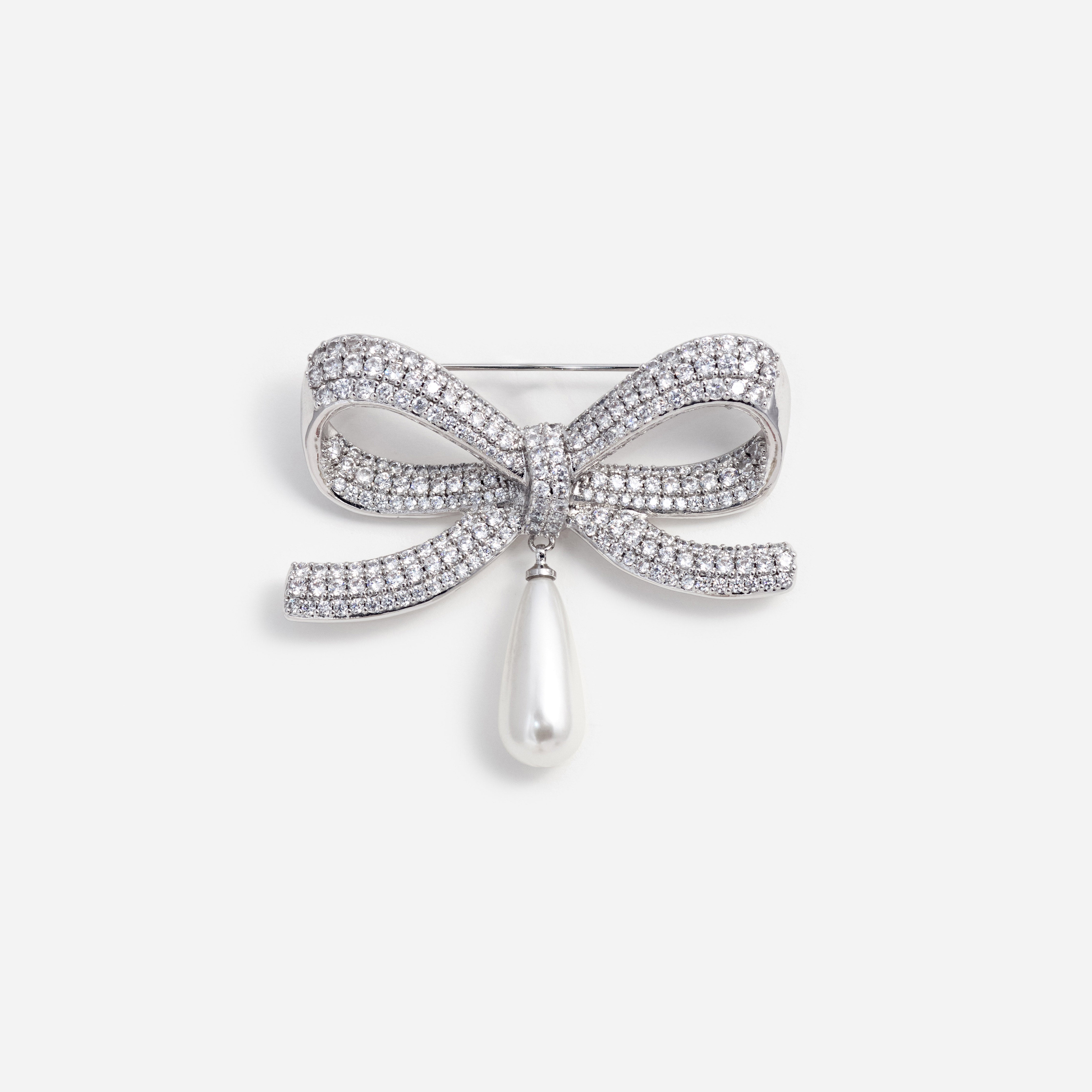 Self Portrait Jewellery Brosche Silber Kristall Perle Bow