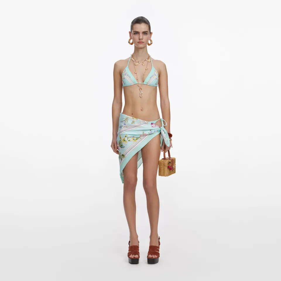 Self Portrait Mint Floral Bikini Top Mint Grün UK 6