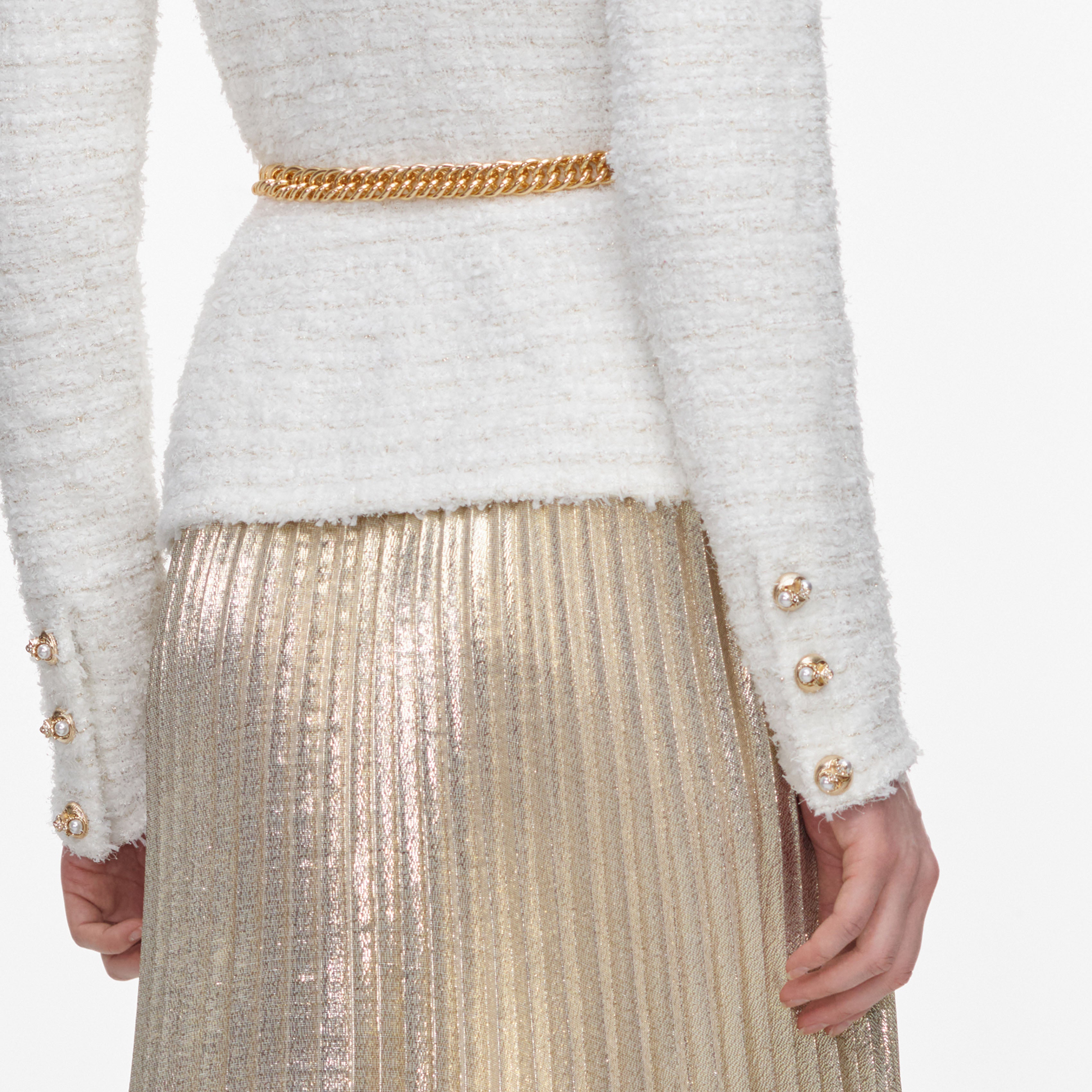 Self Portrait Cream Gold Maxikleid Creme Chiffon Strick