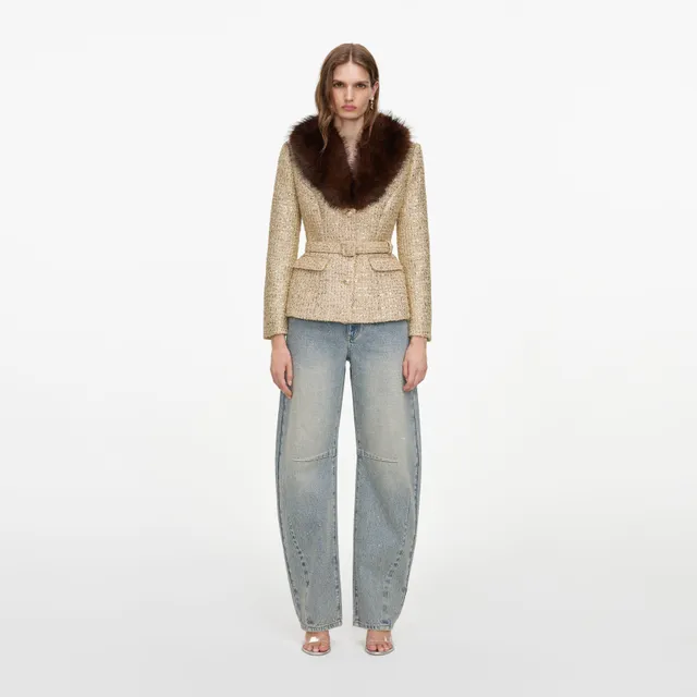 Self Portrait Gold Sequin Boucle Jacke Gold