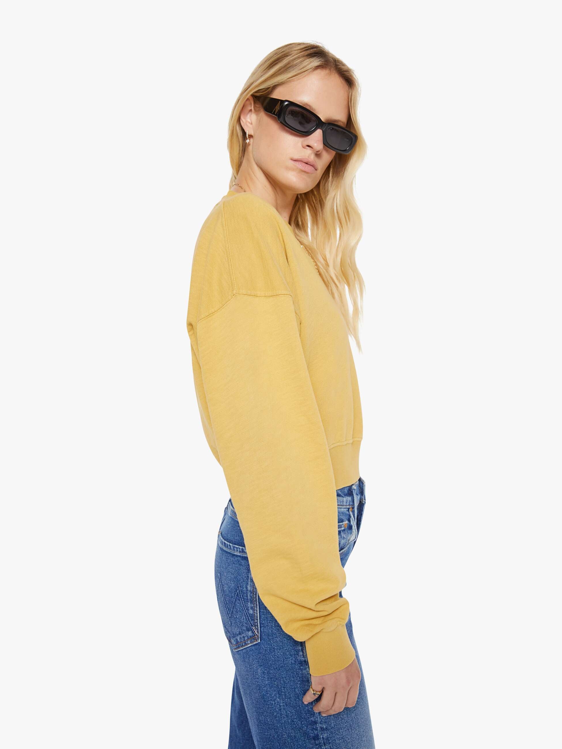 Eterne Cropped V-Neck Sweatshirt Saffron Gelb Baumwolle