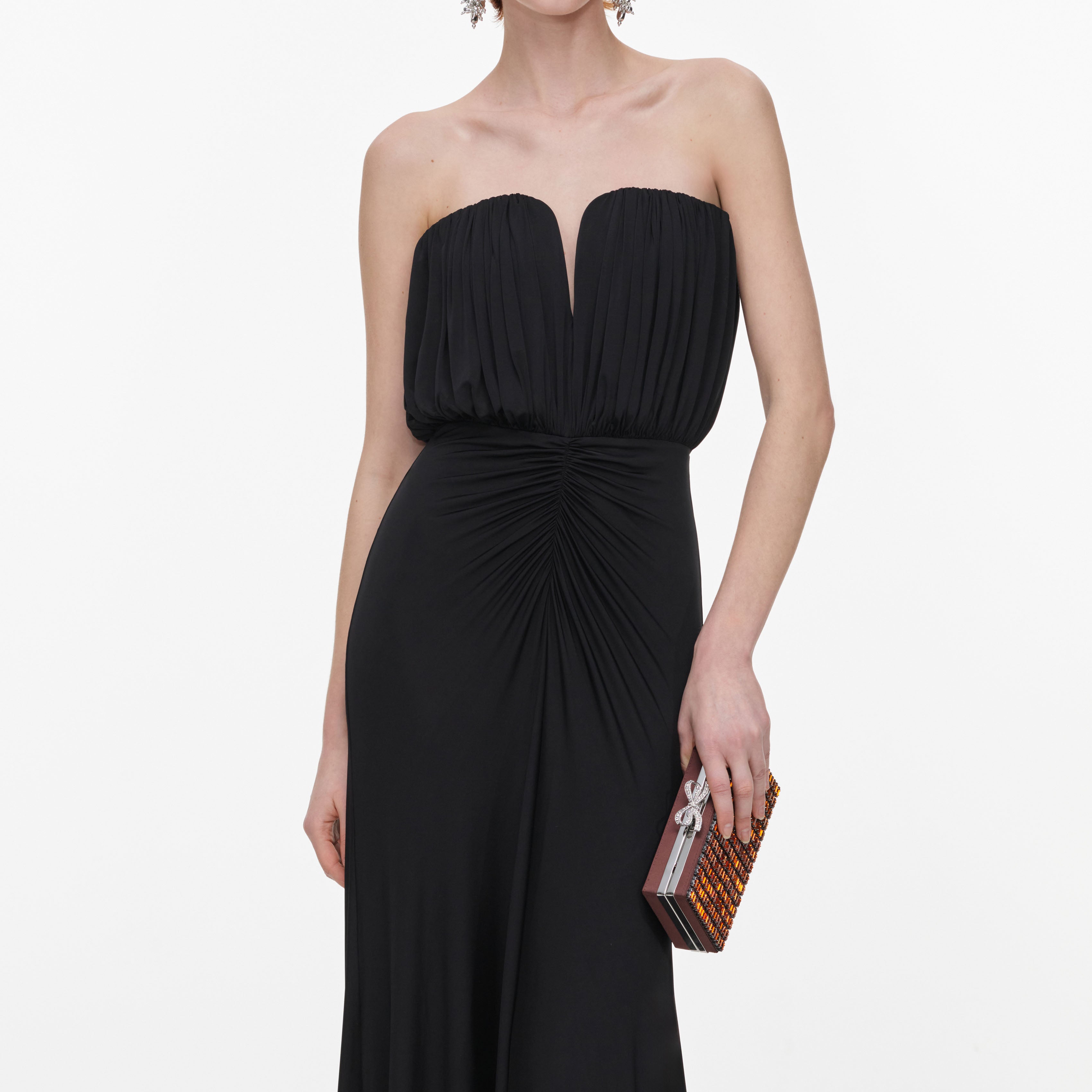 Self Portrait Black Jersey Bandeau Maxi Kleid Schwarz