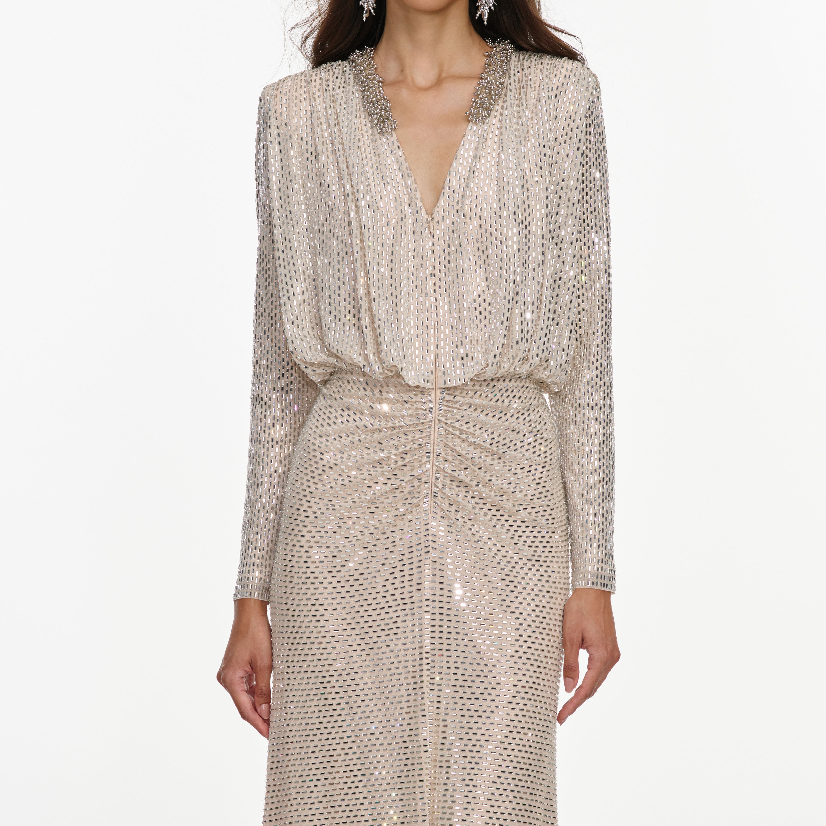 Self Portrait Champagne Rhinestone Maxikleid Champagner
